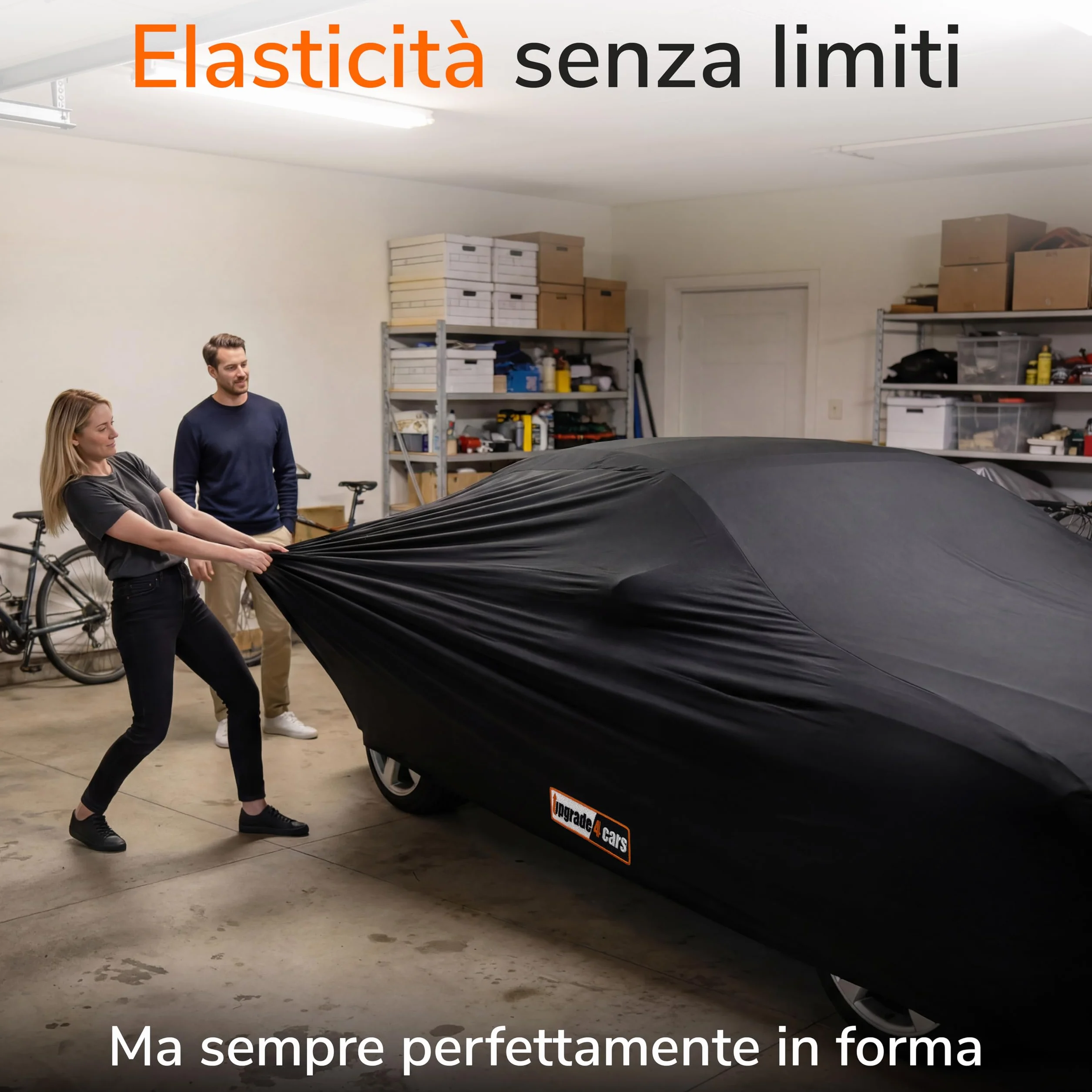 Upgrade4cars Telo Copriauto da Interno Elastico | Copertura Elasticizzato in Tessuto Nero | Dimensione SUV - M (450-480 cm)