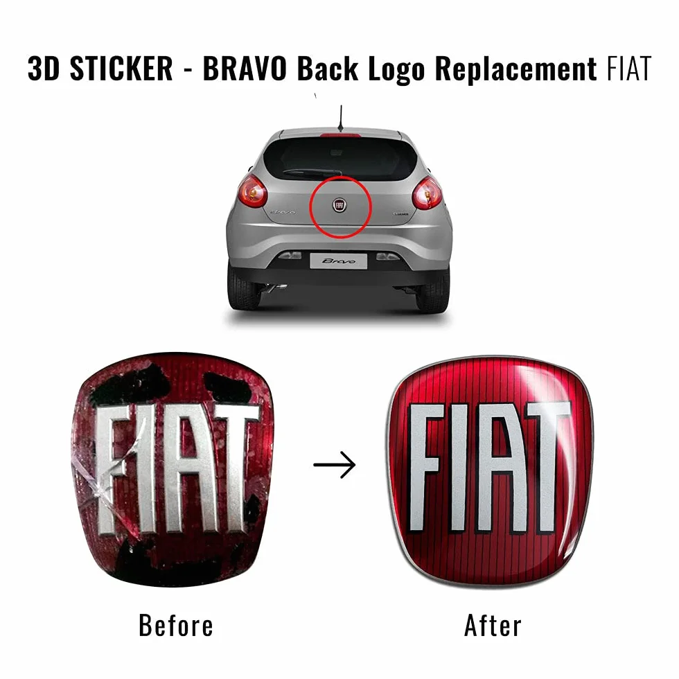 Fiat Adesivo Autovettura 3D Ricambio Logo per Bravo Posteriore, Rosso