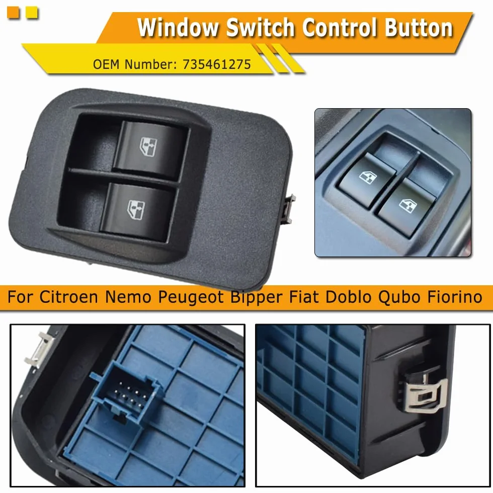 735518655 Interruttore principale degli alzacristalli elettrici anteriore sinistro per Citroen Nemo Peugeot Bipper Fiat Doblo Qubo Fiorino (Nero)