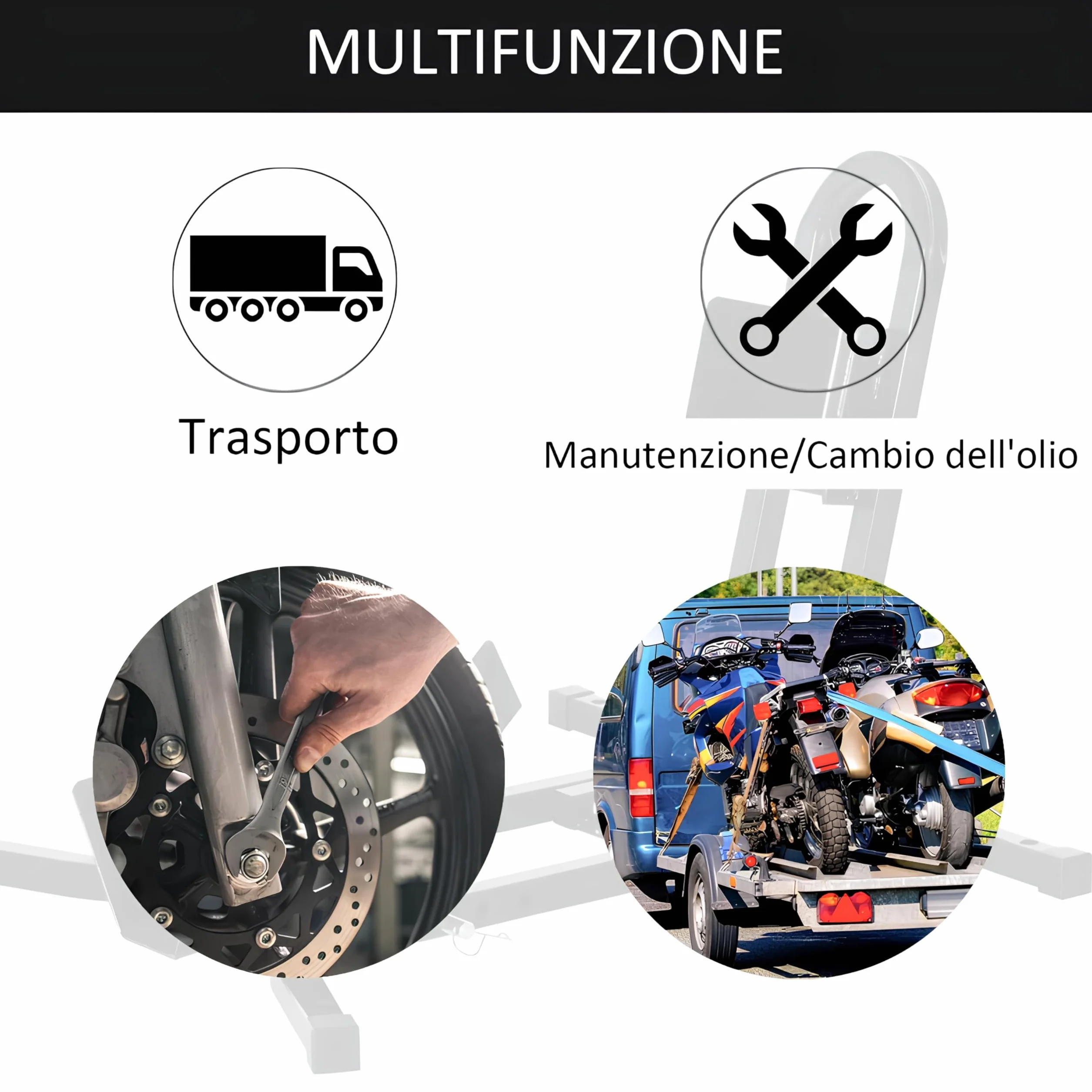 Blocca Ruota Moto Universale Regolabile 3 Livelli Anti-Caduta Peso Max 250 kg Metallo 60x55x43 cm Nero