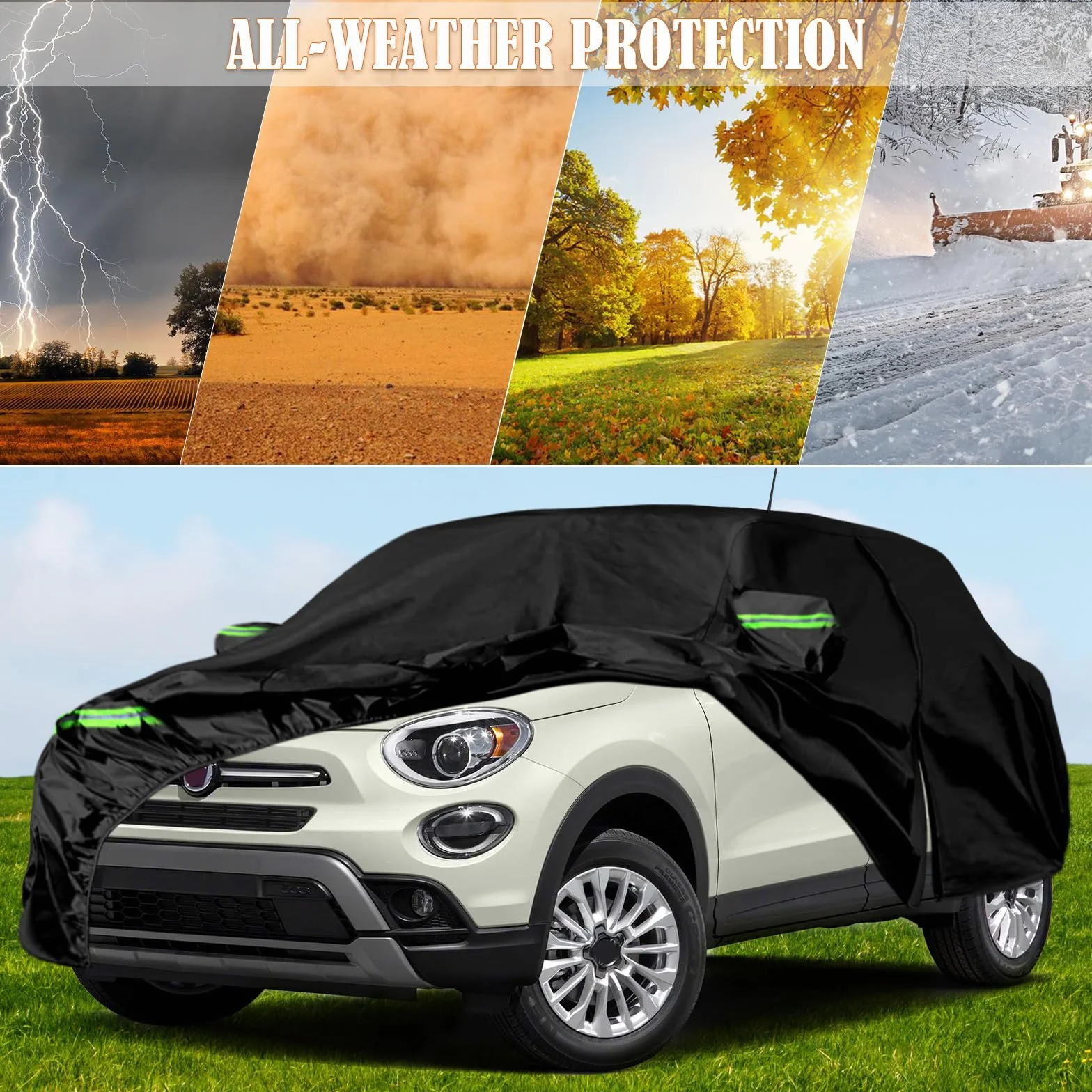 Telo Copriauto Impermeabile Compatibile con 2015-2024 Fiat 500X/Cross/Urban Look/sport, Copertura Auto per Esterno Copertura Auto Traspirante protezione da Pioggia Neve Brina Polvere Raggi Solari