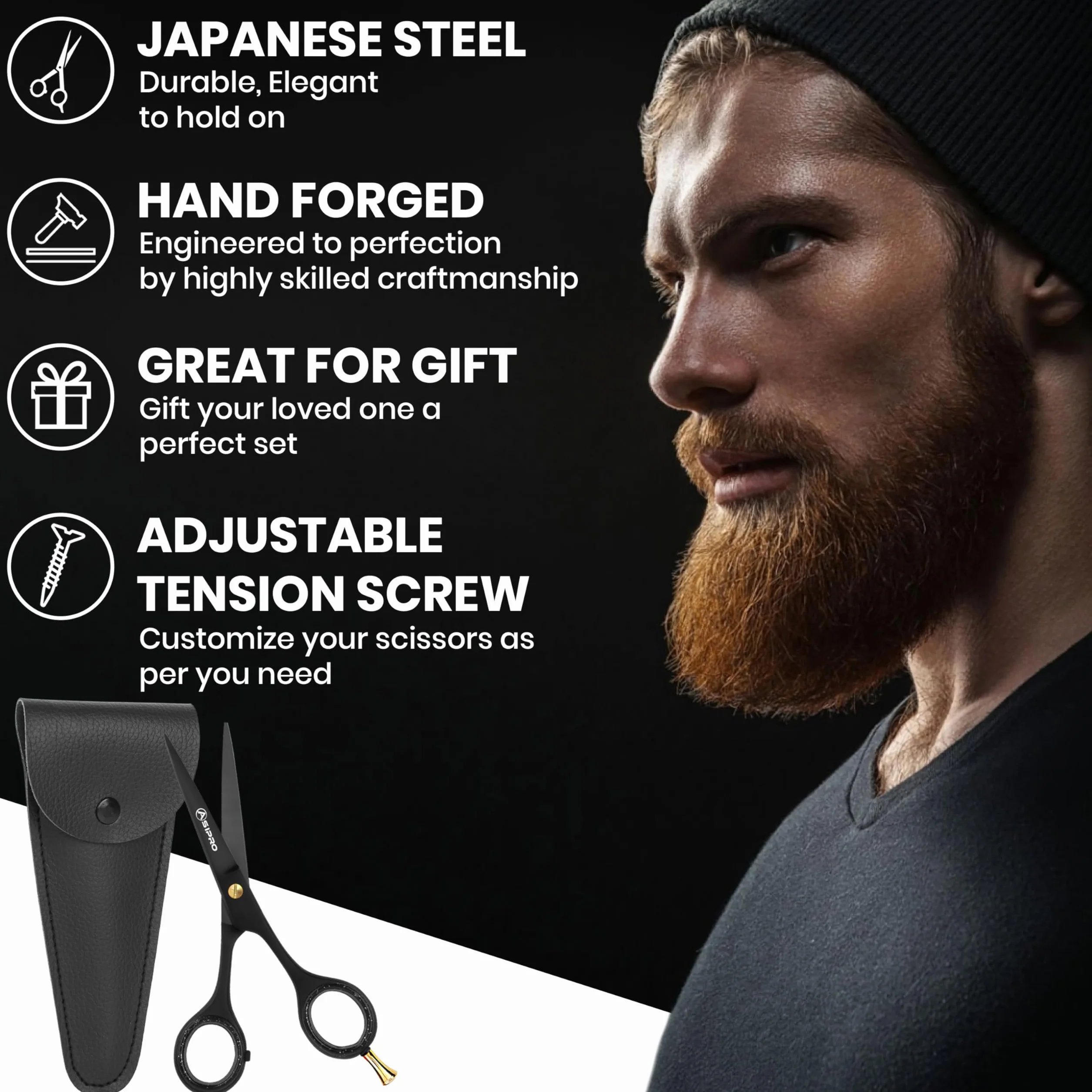 Forbici Barba e Baffi Professionali 5" 12.7cm Kit Barba con Pettine e Astuccio