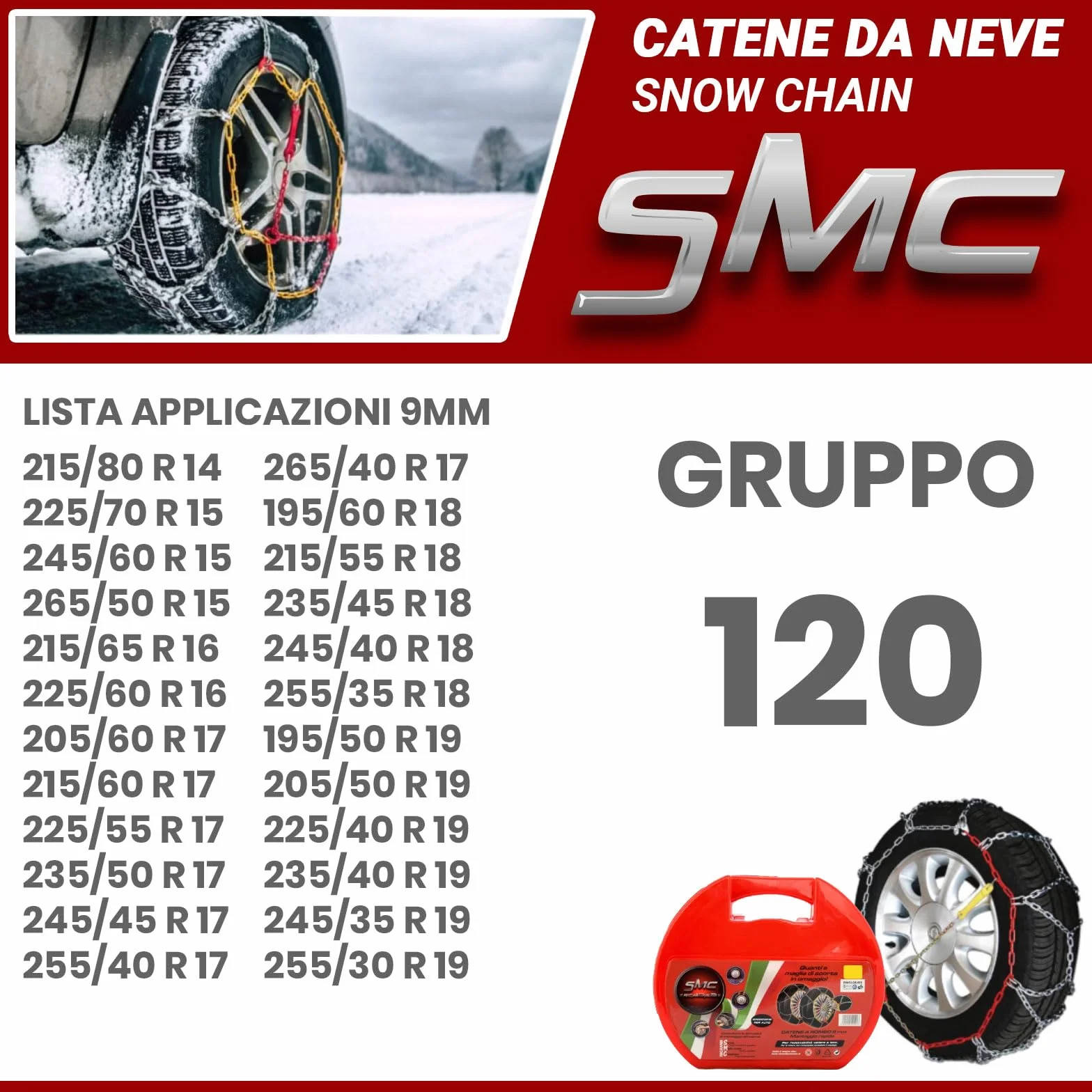 Catene da Neve OMOLOGATE O-Norm TUV SMC 9mm 215/60 R 17