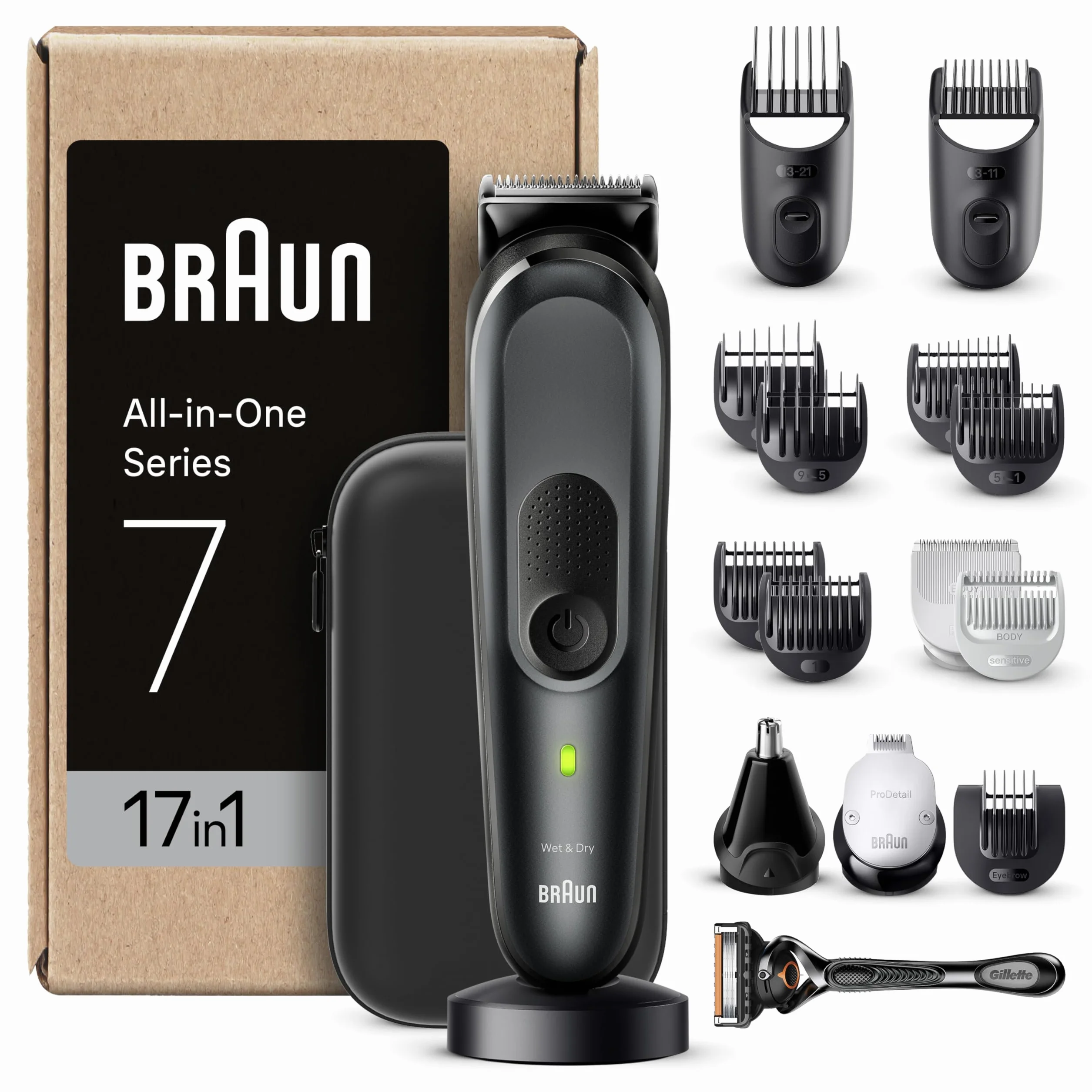 Braun Mgk7491 Regolabarba Tagliacapelli Uomo, 17-in-1 Styling Kit per Barba, Capelli, Corpo, Naso e Orecchie, 100 Minuti, Nero