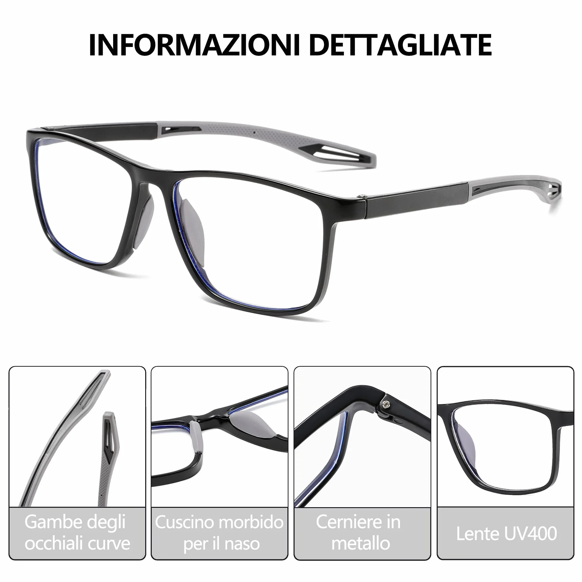 Occhiali da lettura uomo 3 paia blocco luce blu stile sportivo flessibili