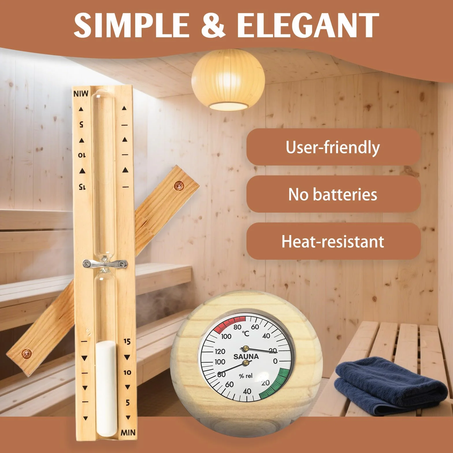 Termometri per sauna digitale 15 minuti legno 20-100°C montaggio a parete