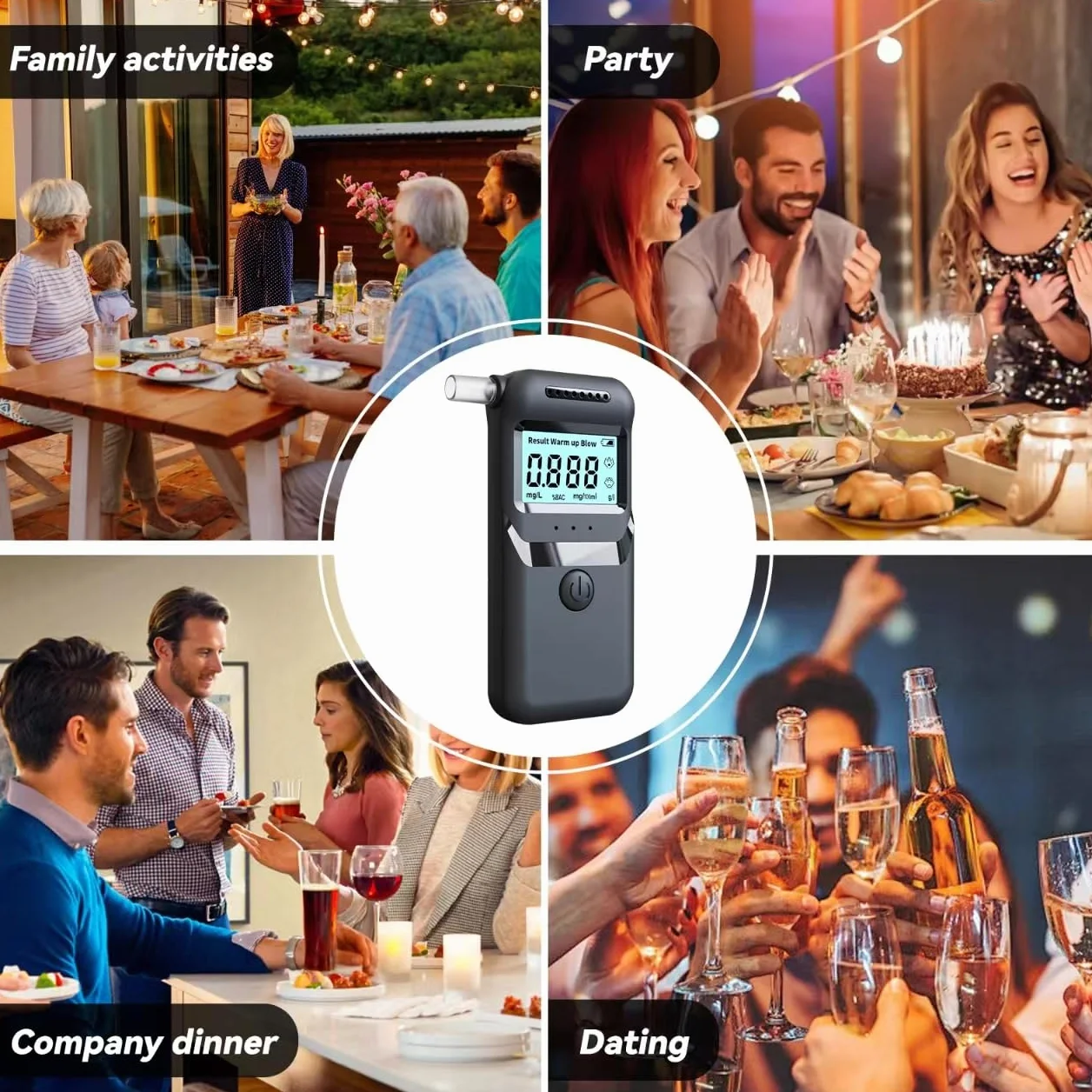 Etilometro Portatile Certificato per Alcol Test, Misuratore di Alcol Professionale Digitale, Sensore Semiconduttore, Display LCDigitale, Misurazione Rapida e Accurata, con 20 Beccucci