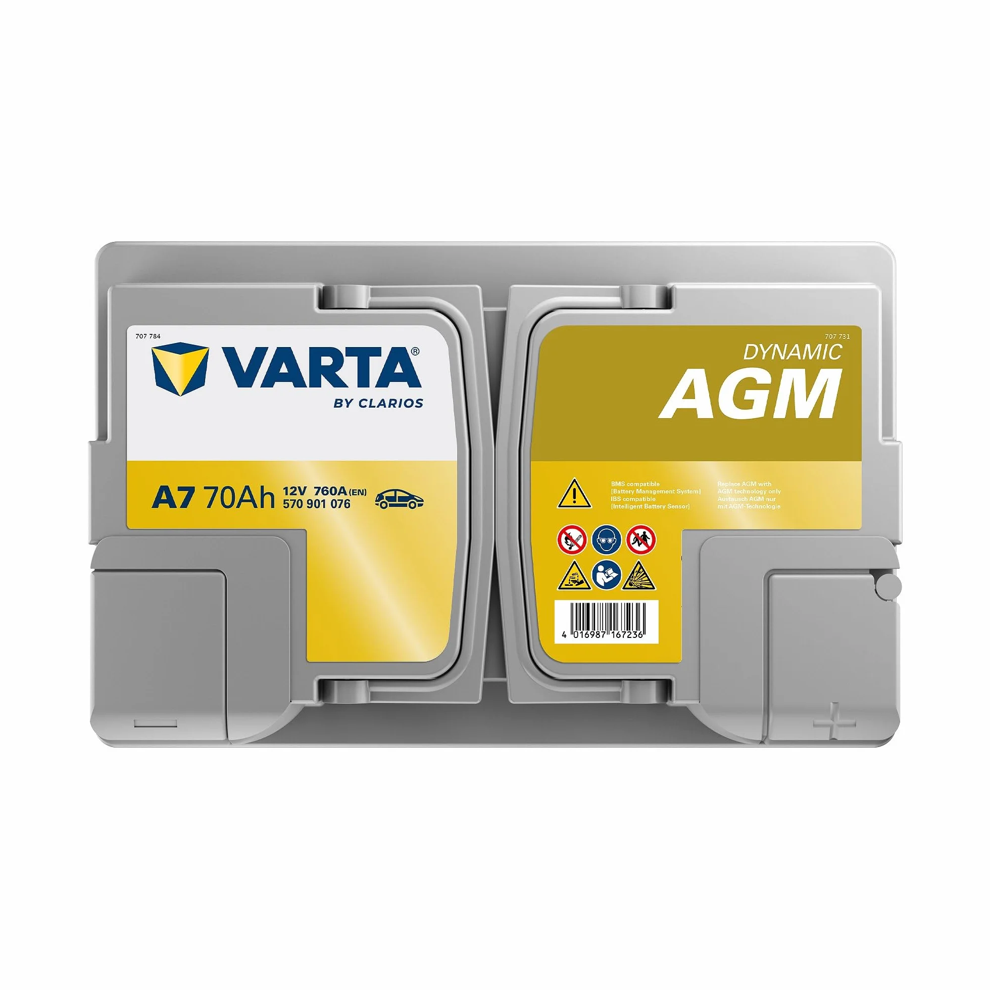 VARTA Automotive DYNAMIC AGM (A7) 12V 70Ah 760A - Batteria auto al piombo-acido per sistemi start-stop e xEV - Batteria di avviamento per fabbisogno energetico più elevato - senza manutenzione