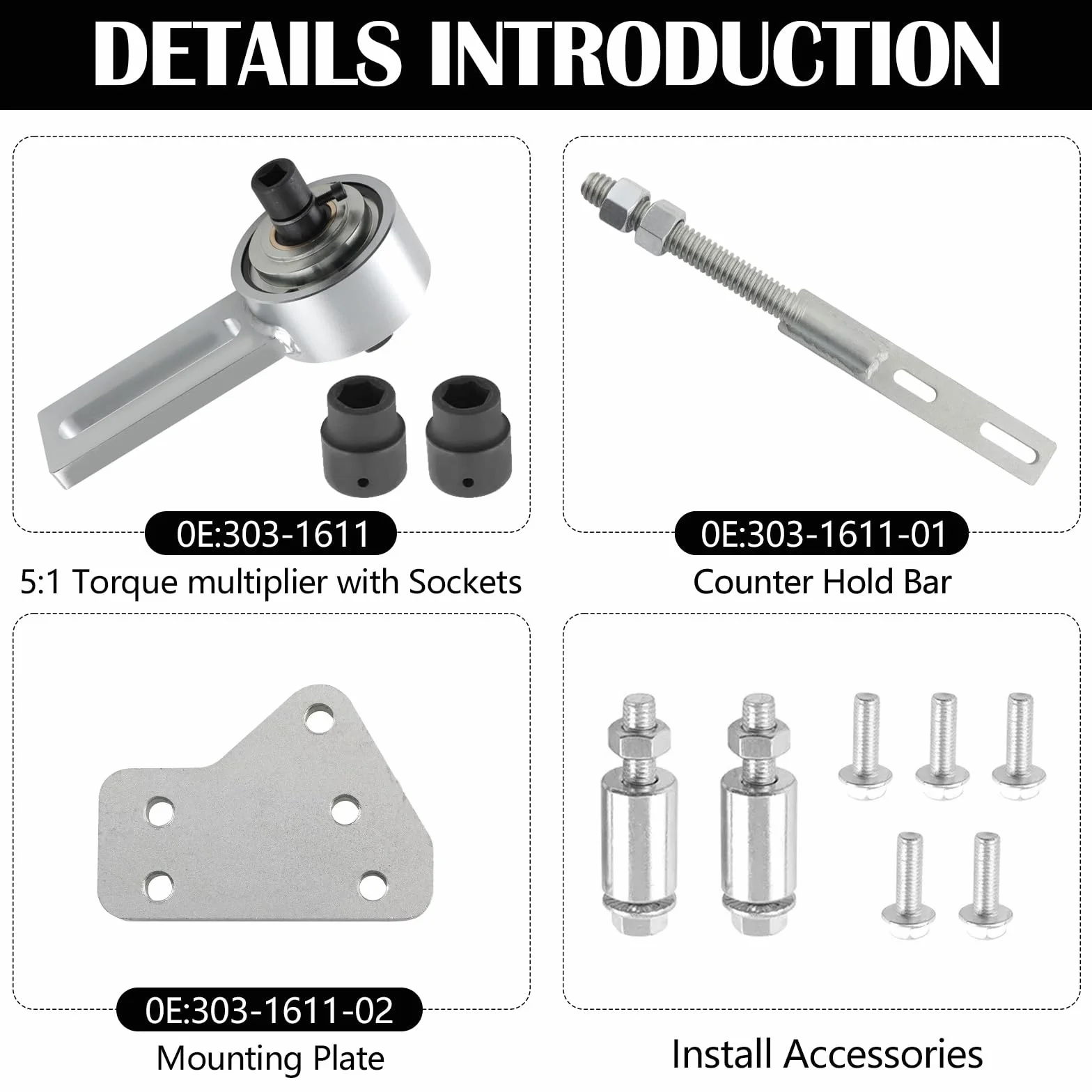 Set Moltiplicatore Coppia, Attrezzo Amplificatore Per Rimozione Puleggia Albero Motore Ford 1.0 2.0 Ecoboost Duratec OEM 303-1611 303-1611-01 303-1611-02 Moltiplicatore 1:5