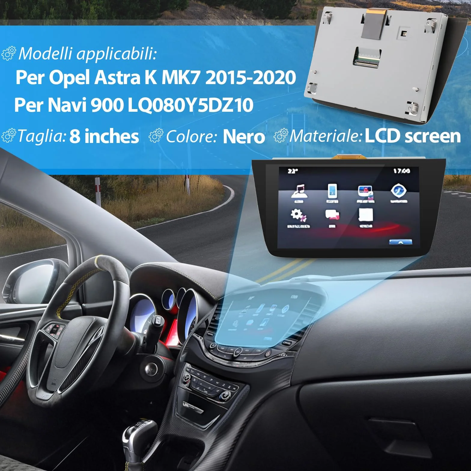 Display LCD Opel Astra k MK7 2015-2020 Schermo per Navi 900 Touch Screen