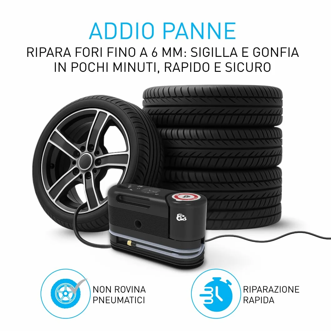 Fix&Go SENSOR Kit Riparazione Pneumatici Auto Professionale 12V Compressore Sigillante a Base di Lattice per SUV Elettriche Safe TPMS
