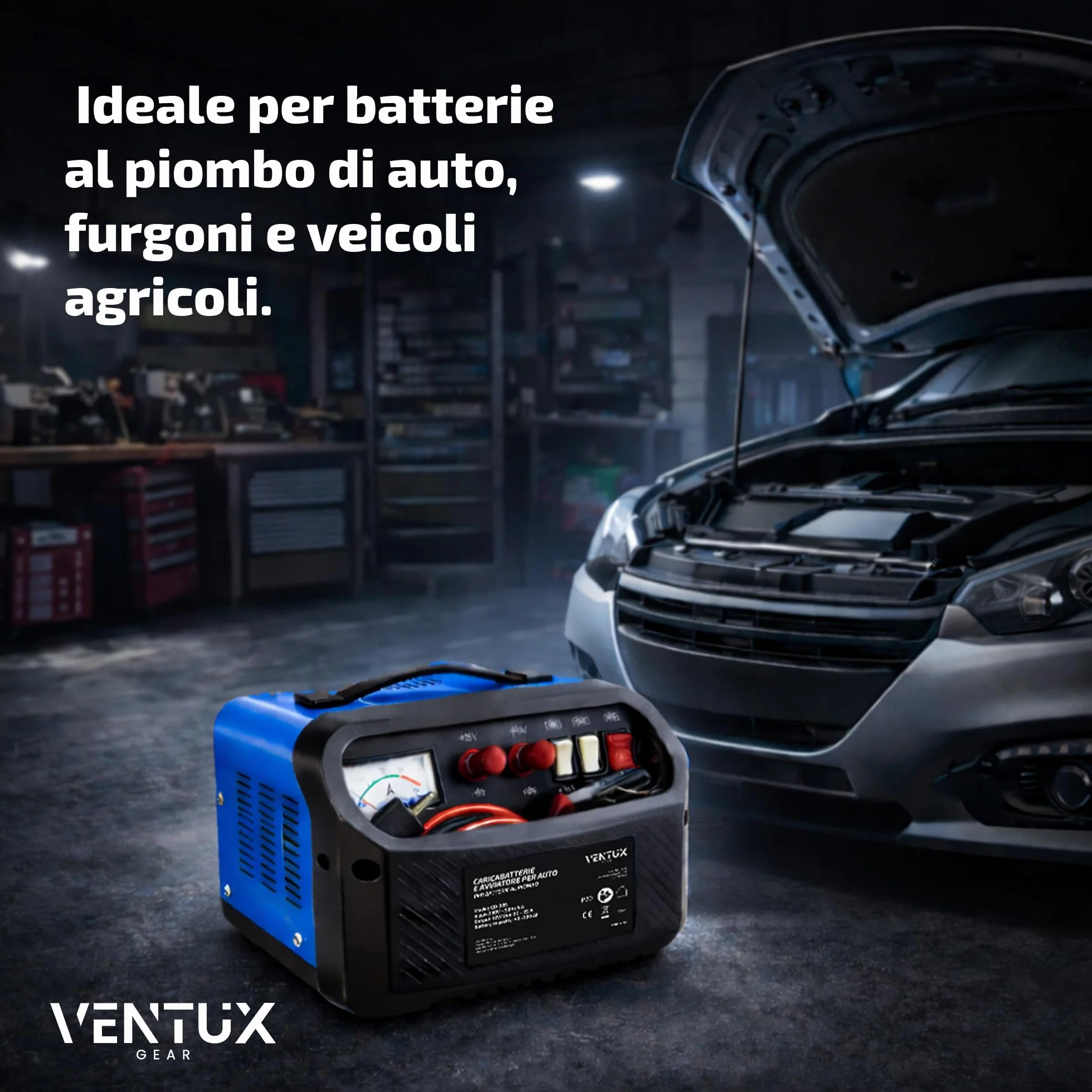 Caricabatterie e avviatore 12V/24V Ventux Gear CD-30S – Per Batterie al Piombo, Funzione Start 160A/260A, Amperometro Analogico, Protezioni di Sicurezza, Uso Auto e Officina