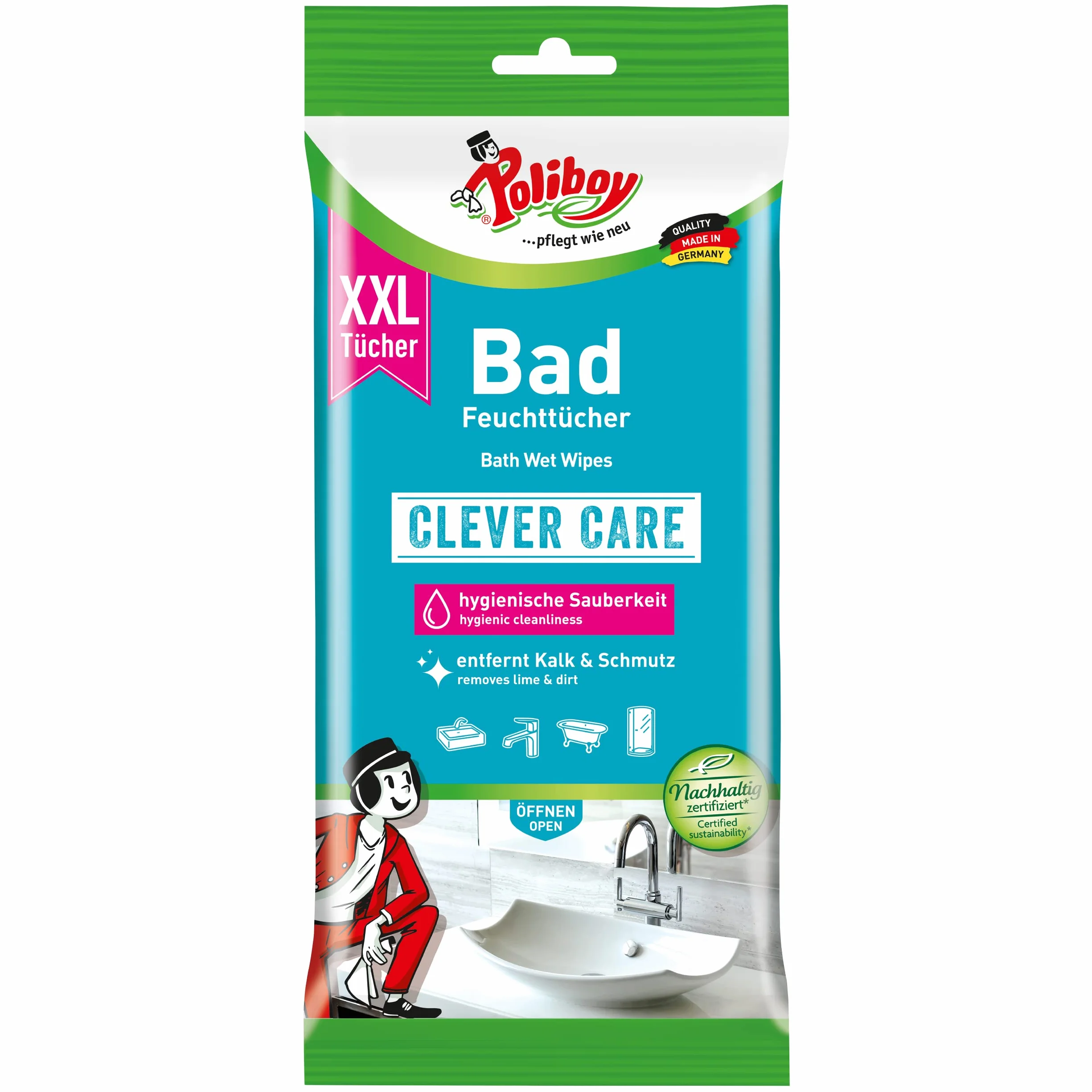 Poliboy Clever Care Salviette umidificate bagno XXL 24 pezzi