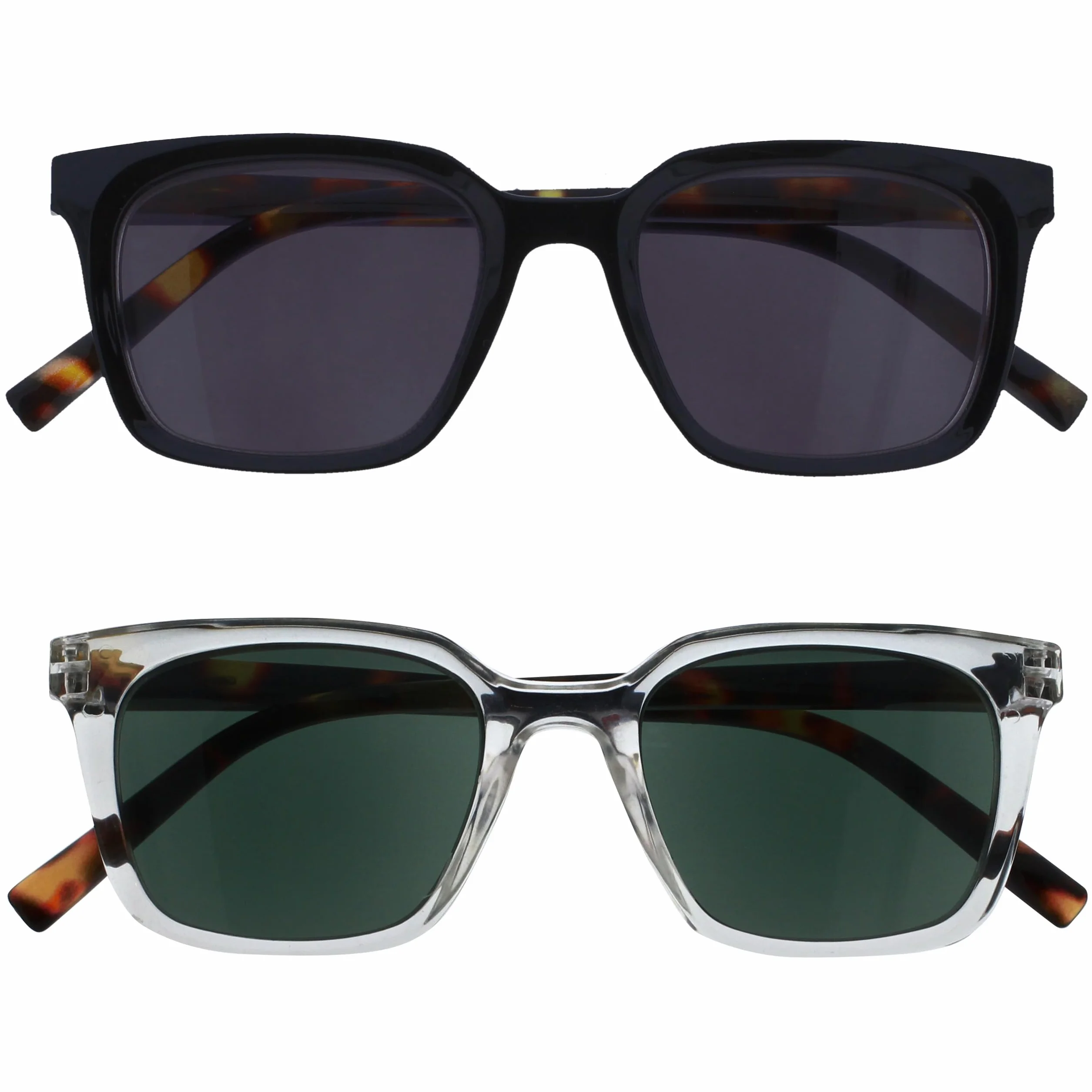 OPULIZE KOI Set di 2 Occhiali Da Lettura Con Lenti Da Sole UV400 Nero-Trasparente +2.00
