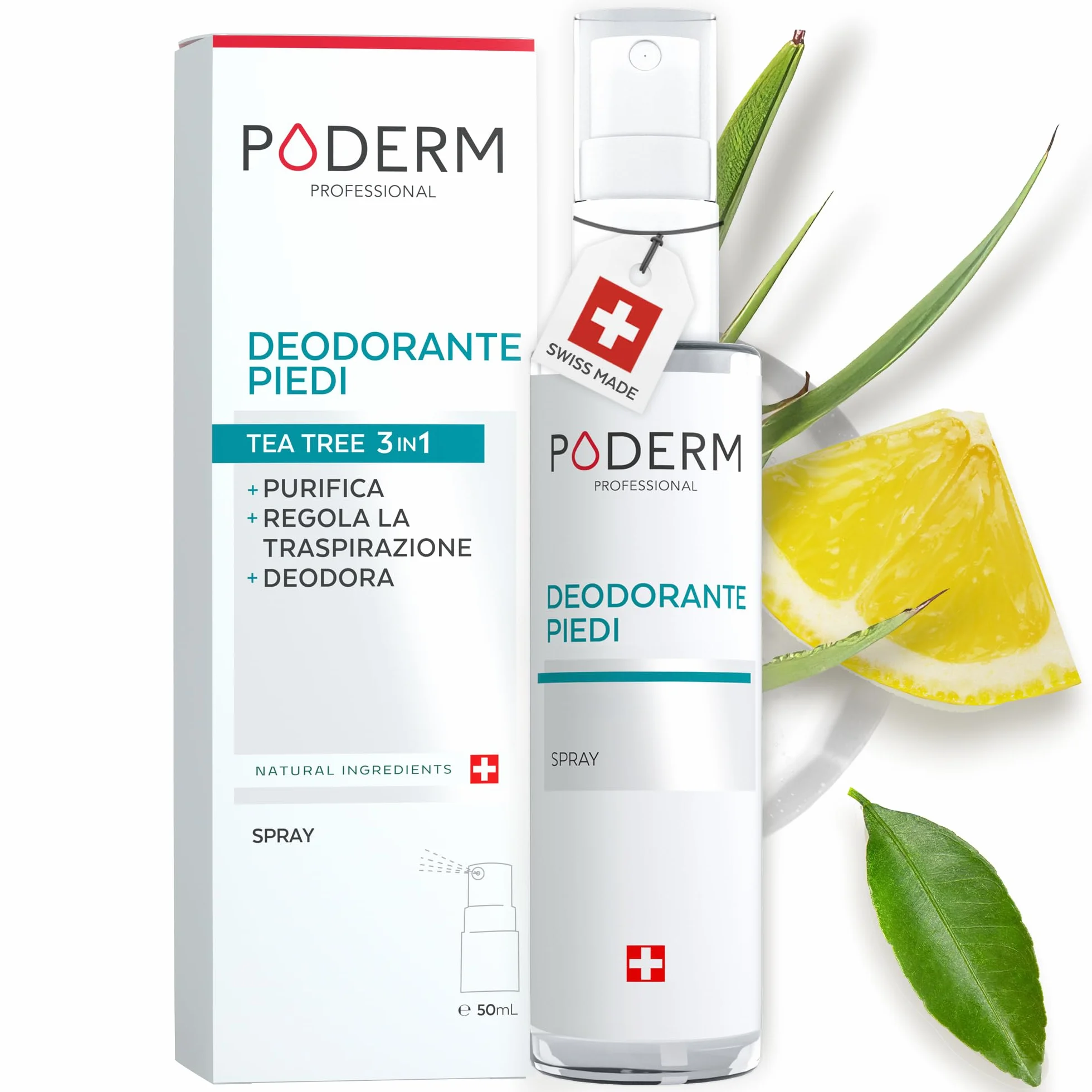 PODERM Spray Deodorante Anti Odore 50 ML Tea Tree Menta e Limone