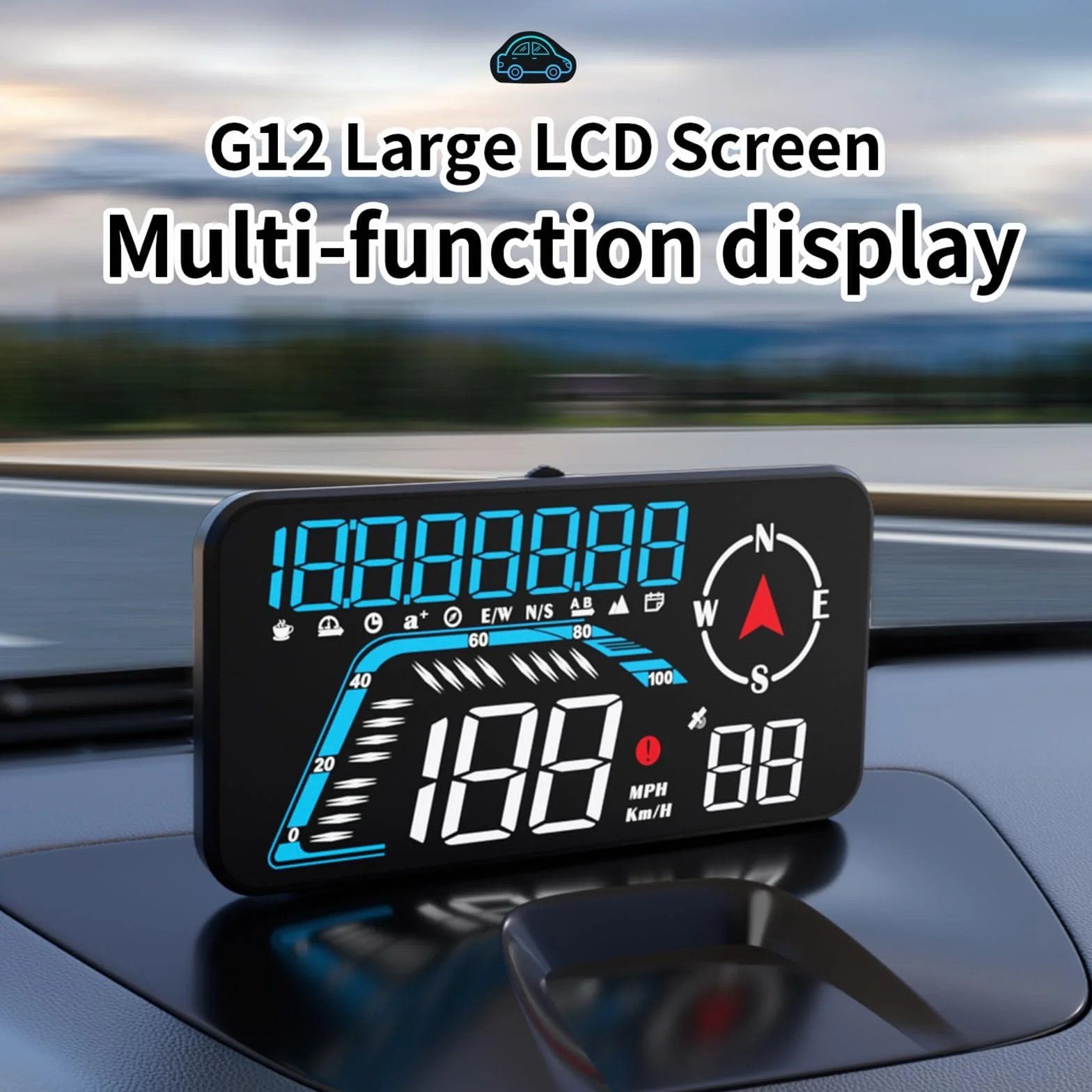 Ampio display Screen Car Head up, KM/H e MPH, AMROOLOO GPS, tachimetro con promemoria di velocità e fatica, adatto per tutti i veicoli