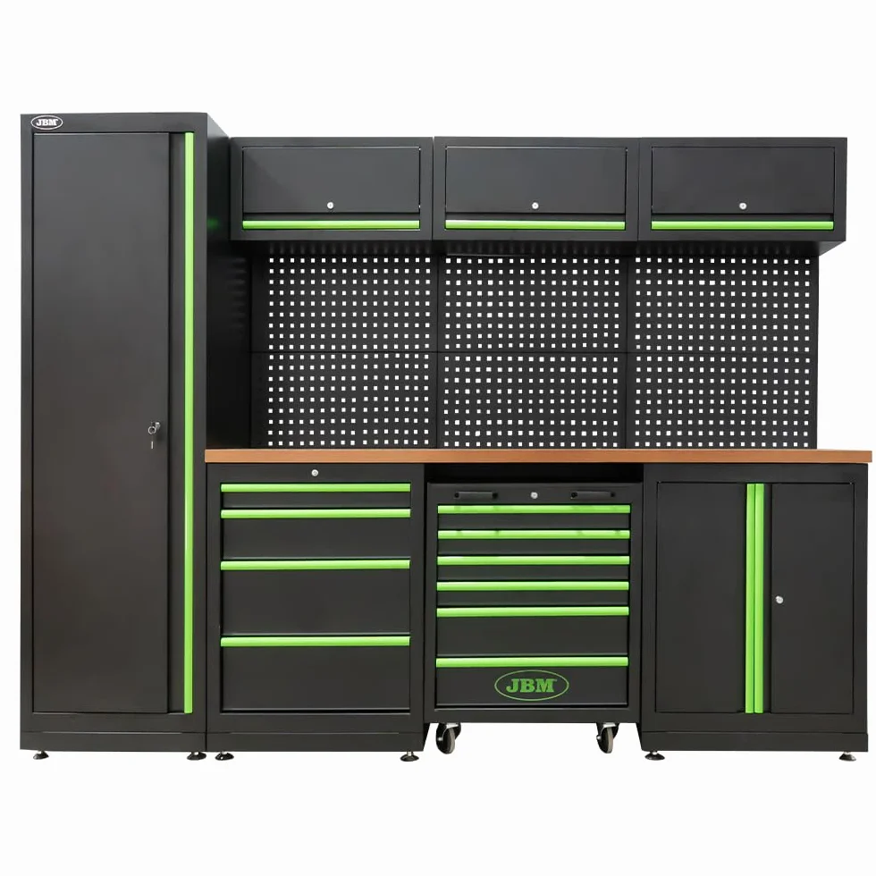 JBM Set di Mobili Componibili per Officina 18 Pezzi con 4 Moduli Utensili in Carbonio Eva, Serie 446, Nero e Verde