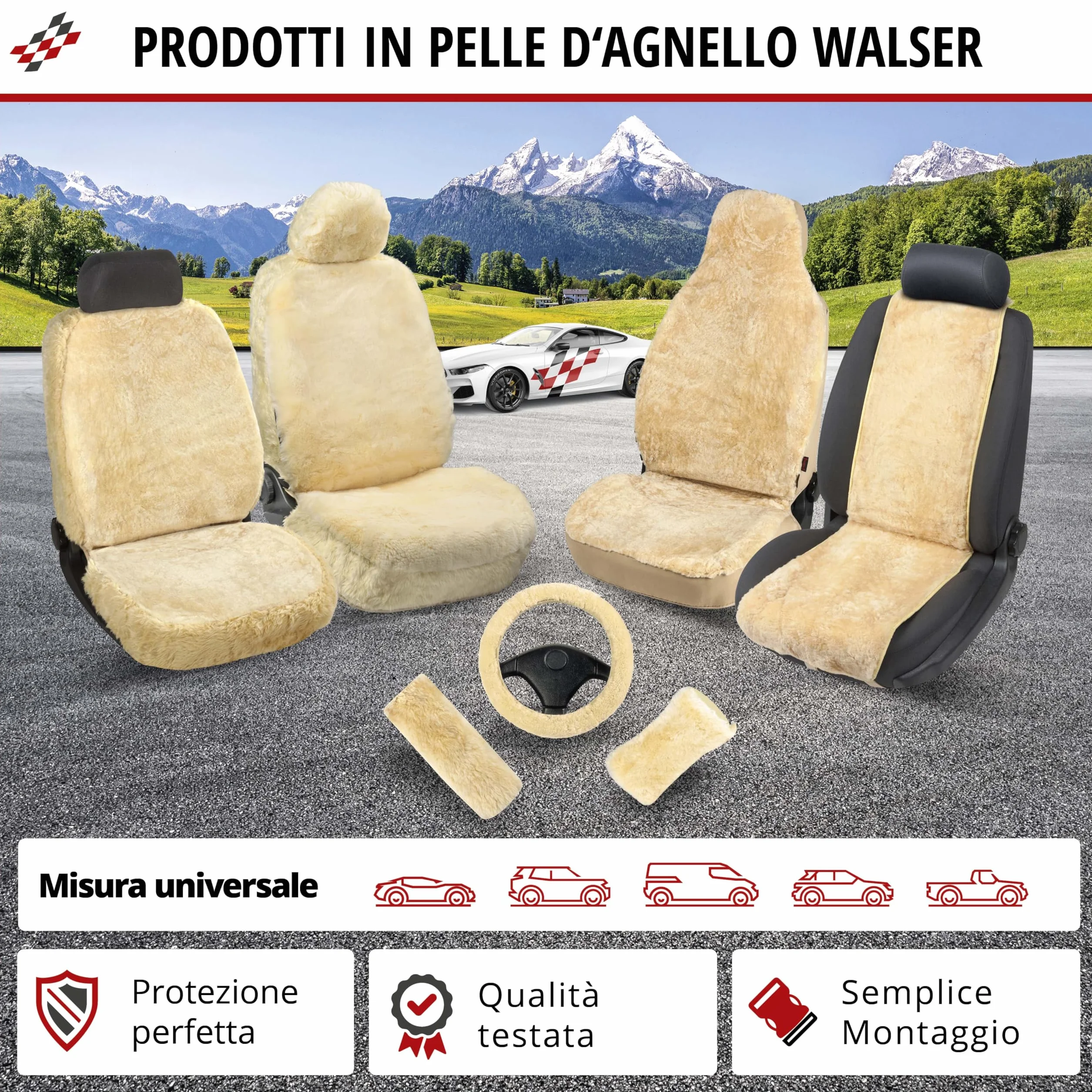 Walser Cosmo coprisedile in pelle d'agnello per auto antracite