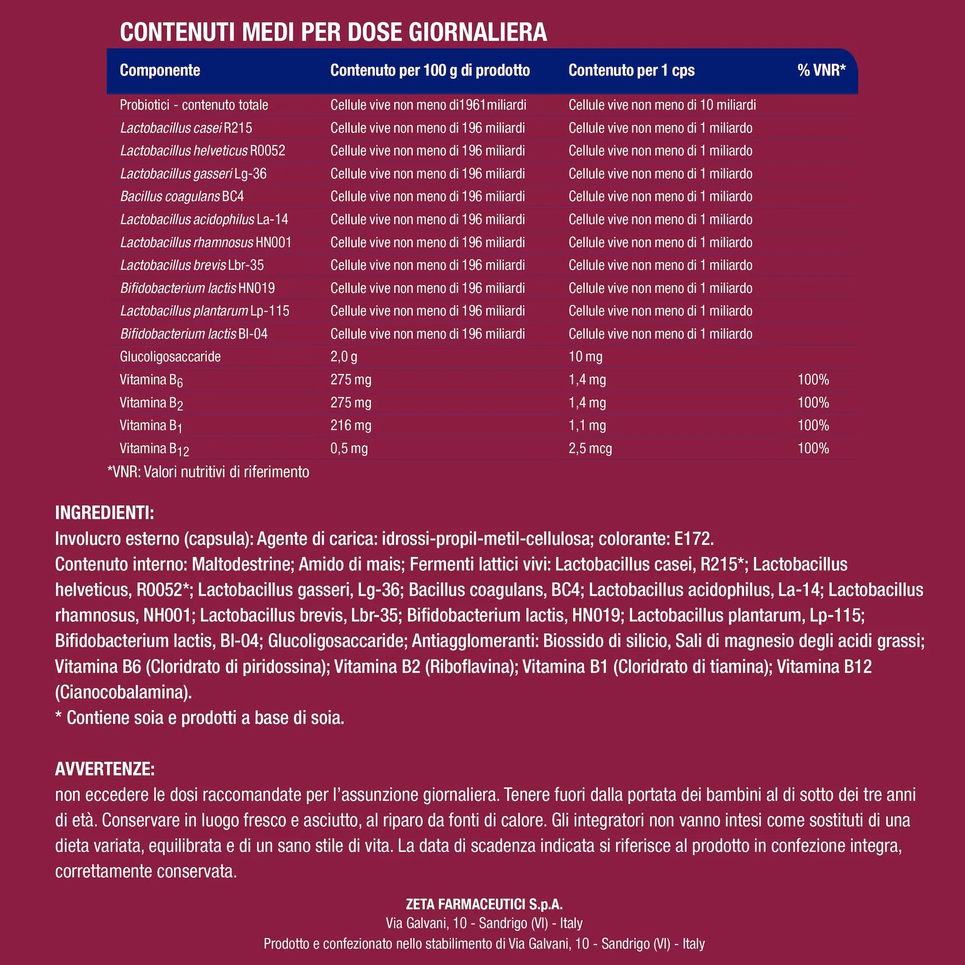 Prolife Vzdt032 Forte 20 capsule probiotici 10 miliardi fermenti lattici 515 mg
