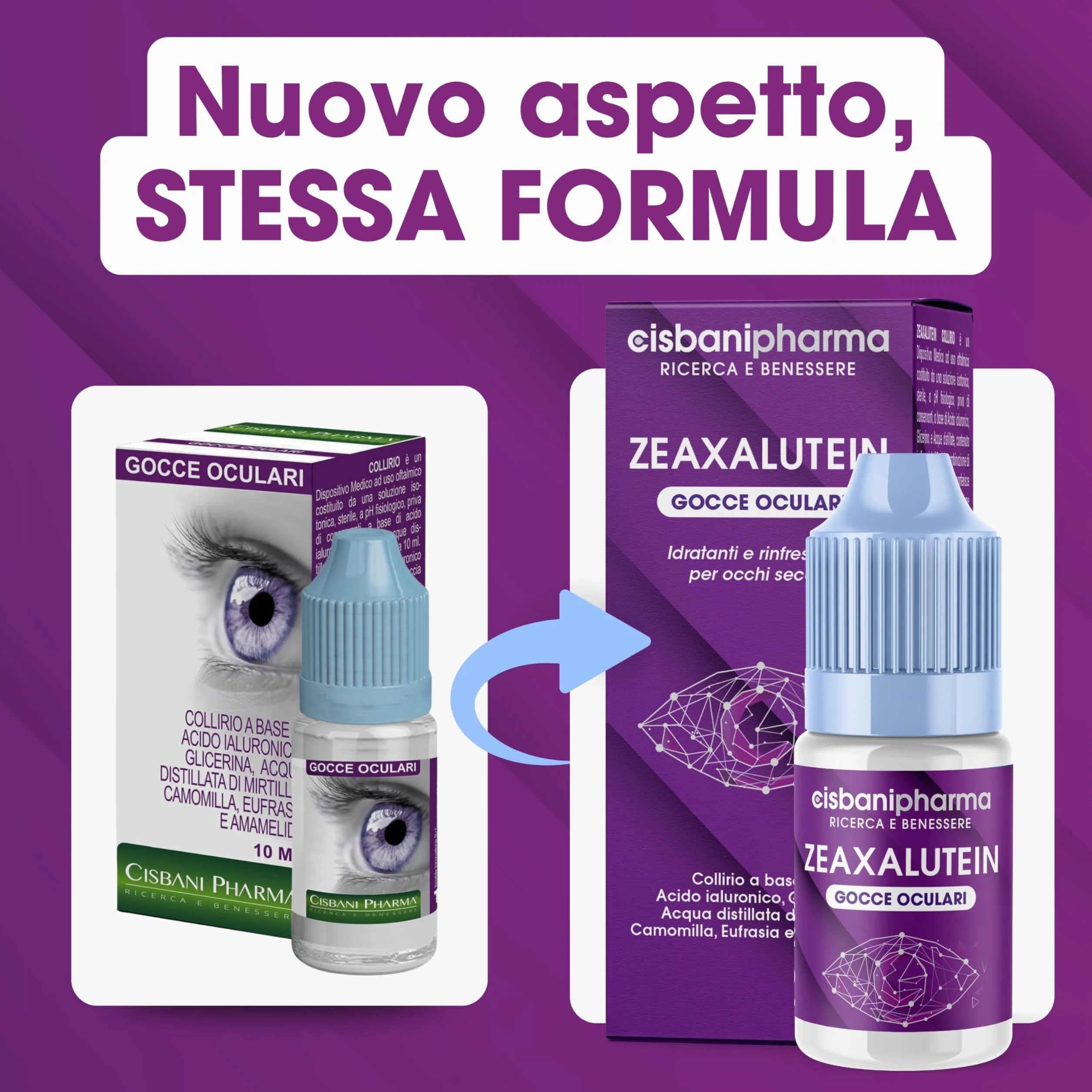 CISBANI PHARMA Collirio Idratante per Occhi Secchi 10 ml con Acido Ialuronico, Camomilla e Mirtillo - Zeaxalutein