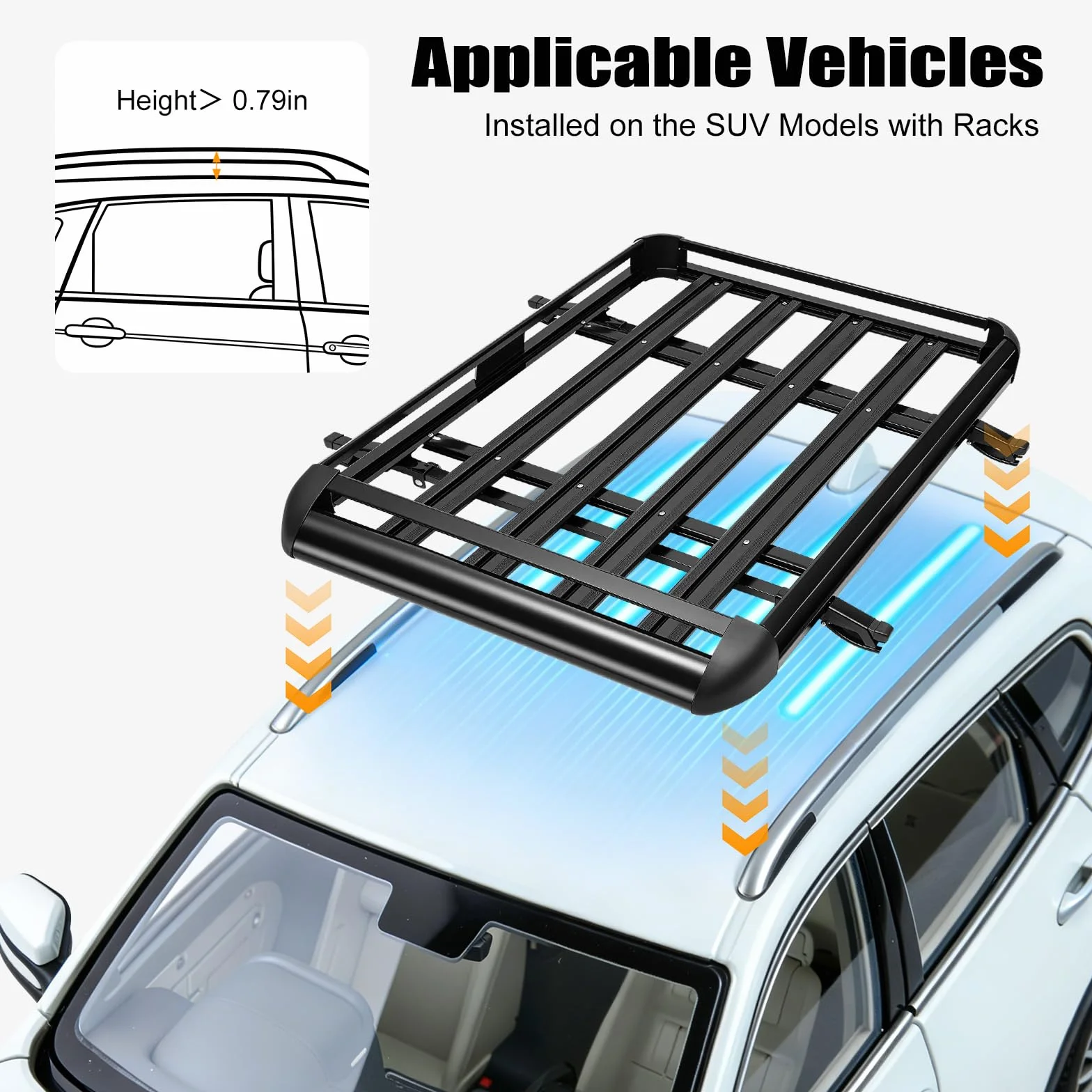 Portapacchi universale da tetto per auto, 127 x 97 cm, con una portata massima di 68 kg, adatto per tutti i tipi di SUV tutti i modelli