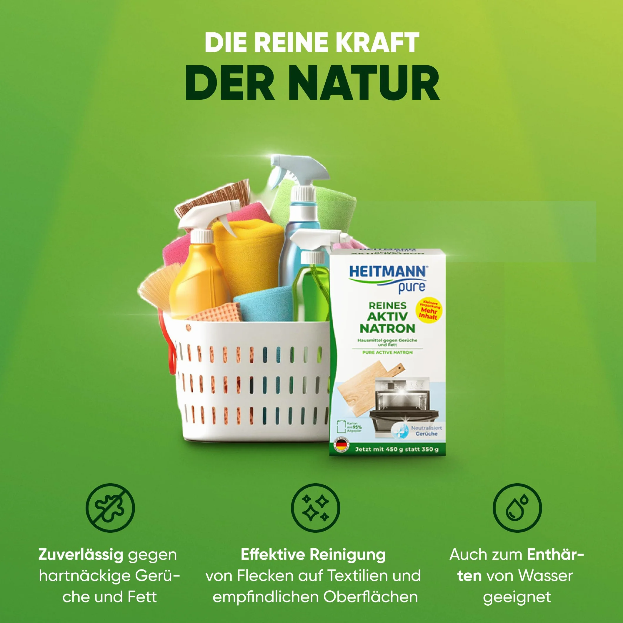 HEITMANN pure Soda attiva pura 450 g Rimuove grasso odori macchie