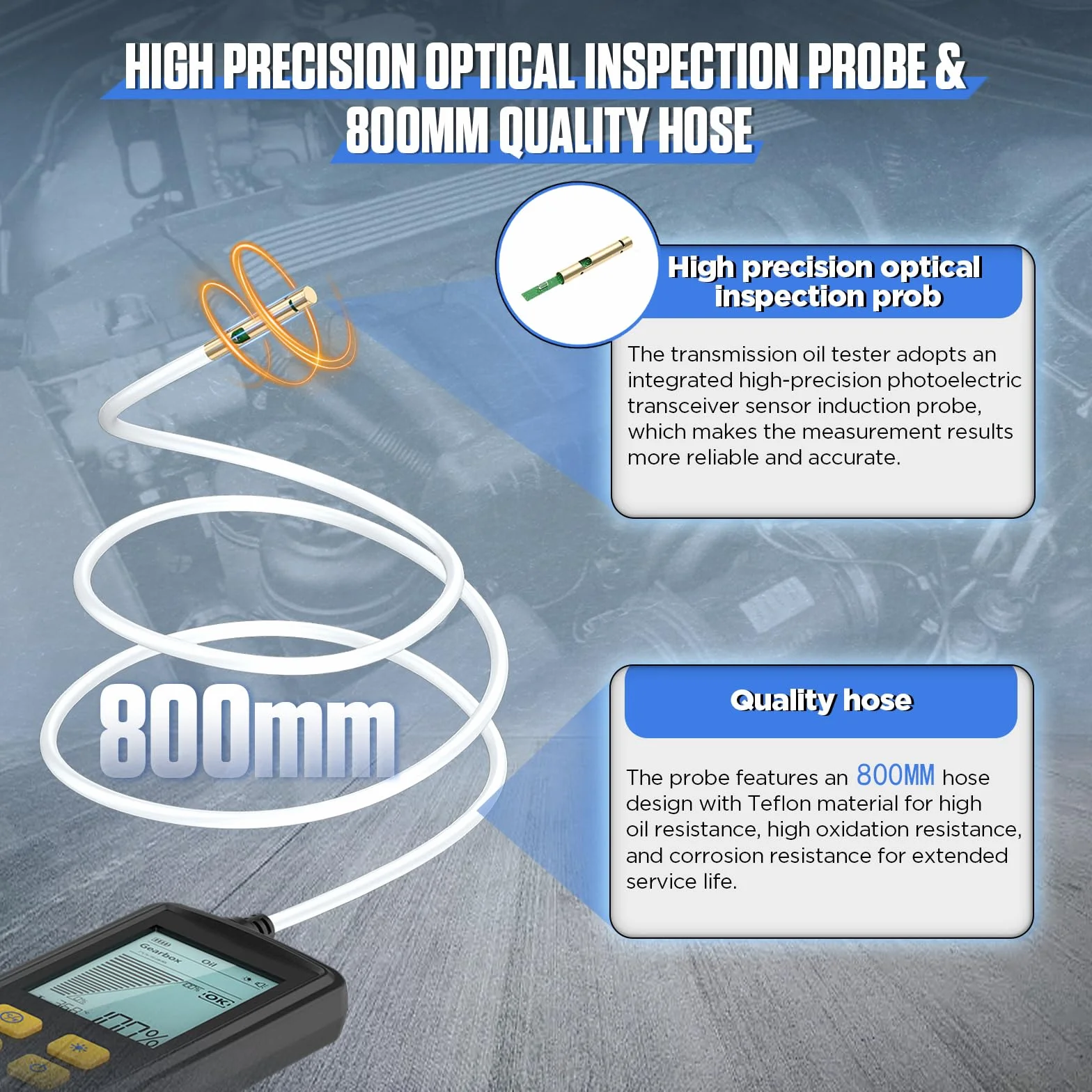 BELEY Tester per olio di trasmissione digitale per auto, con schermo da 2,8" e tubo da 800 mm, verifica la trasmissione della luce e la temperatura di diversi fluidi di trasmissione