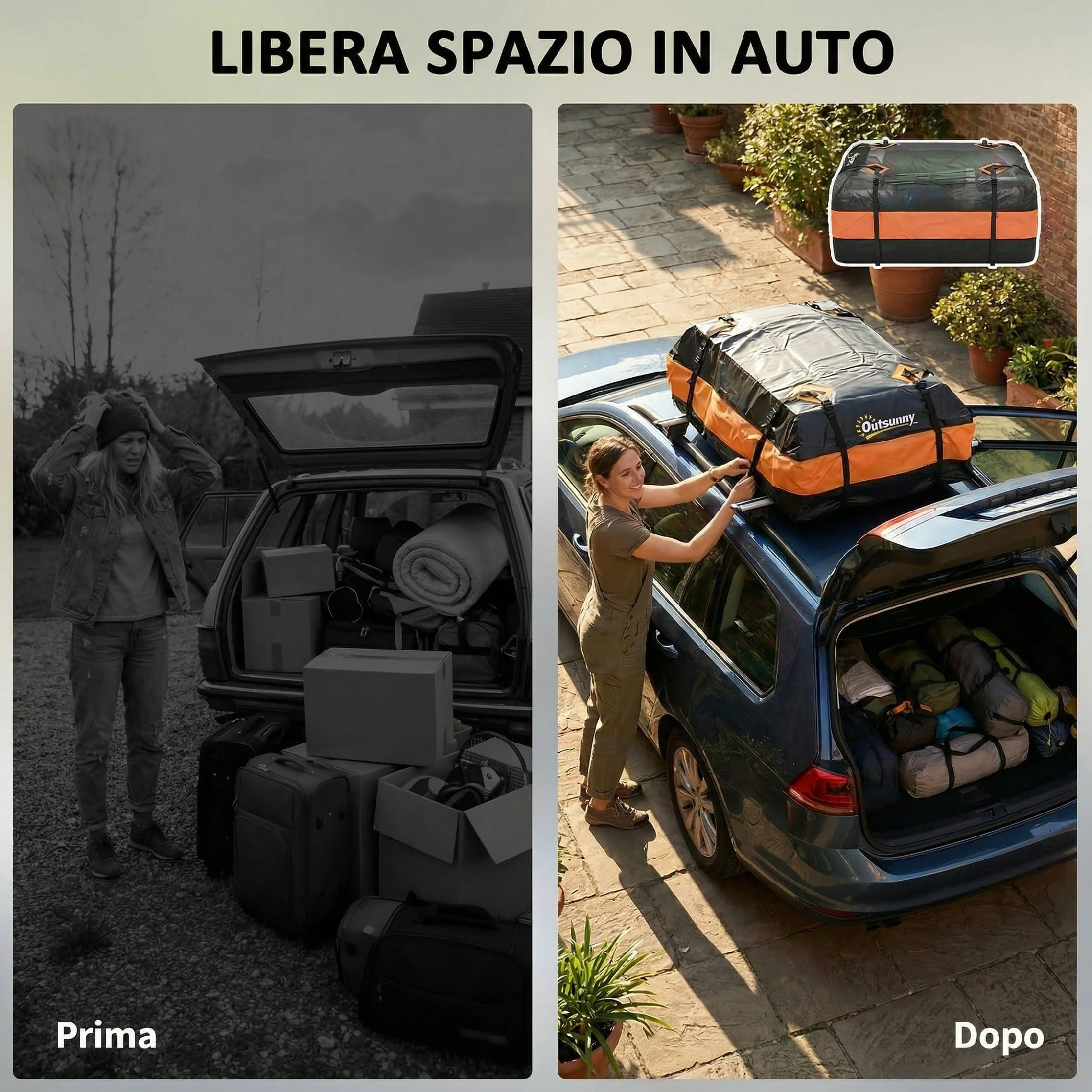 Outsunny Portabagagli da Tetto 425 Litri Impermeabile, Borsa da Tetto Auto, Arancione