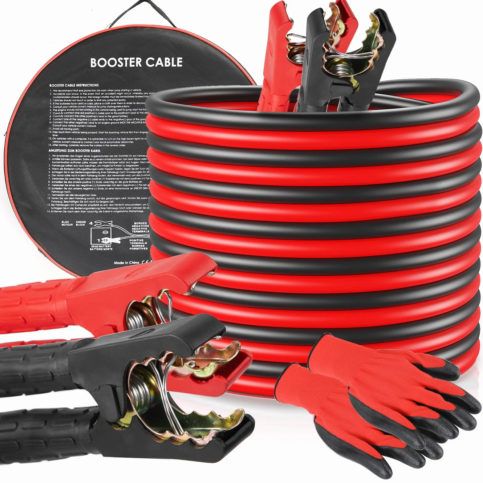 TLGREEN Cavi Avviamento Auto 4M 1000A 12V-24V 30mm² con Guanti e Borsa