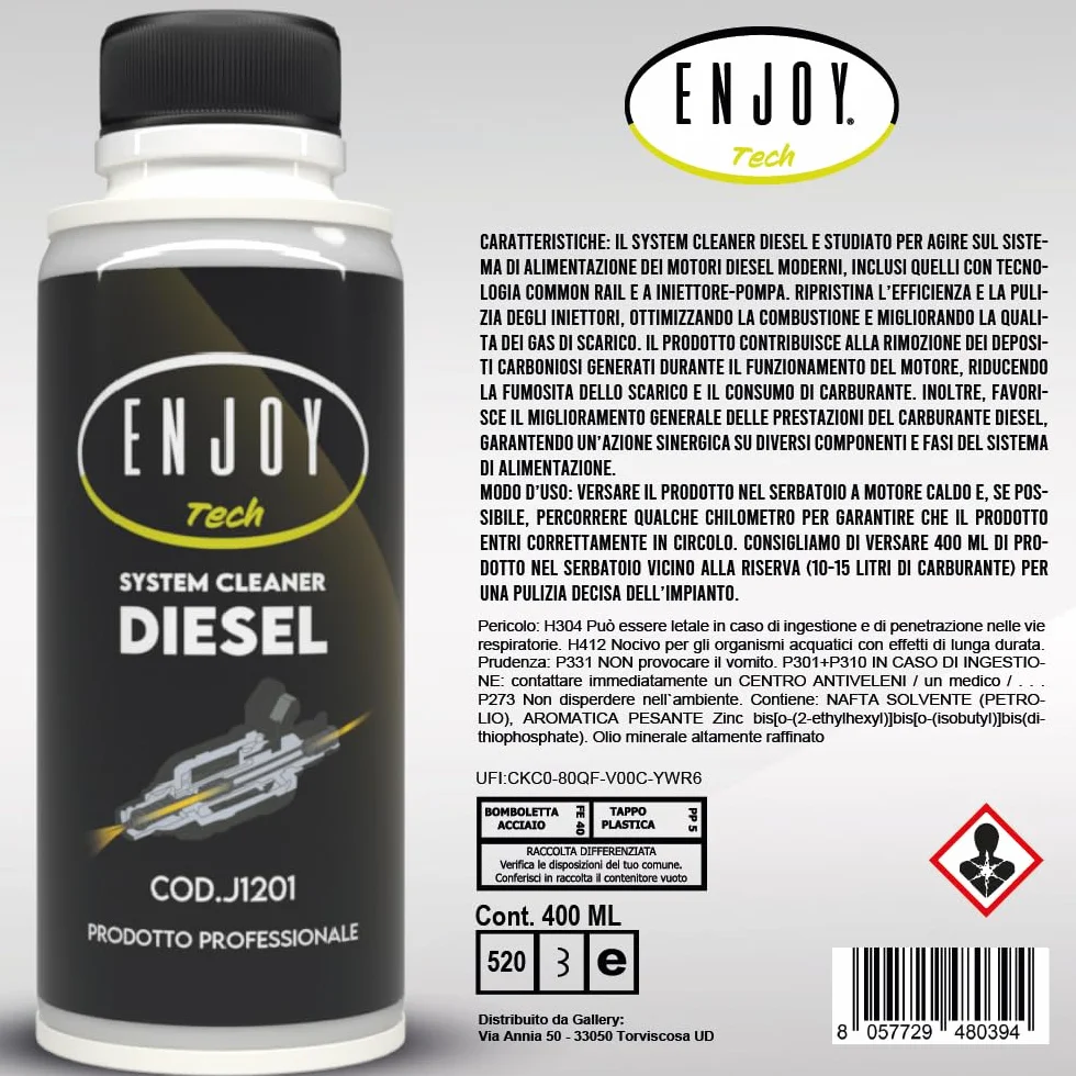 ENJOY TECH System Cleaner Diesel 400ML - Additivo Professionale Pulizia Iniettori Protezione Motore