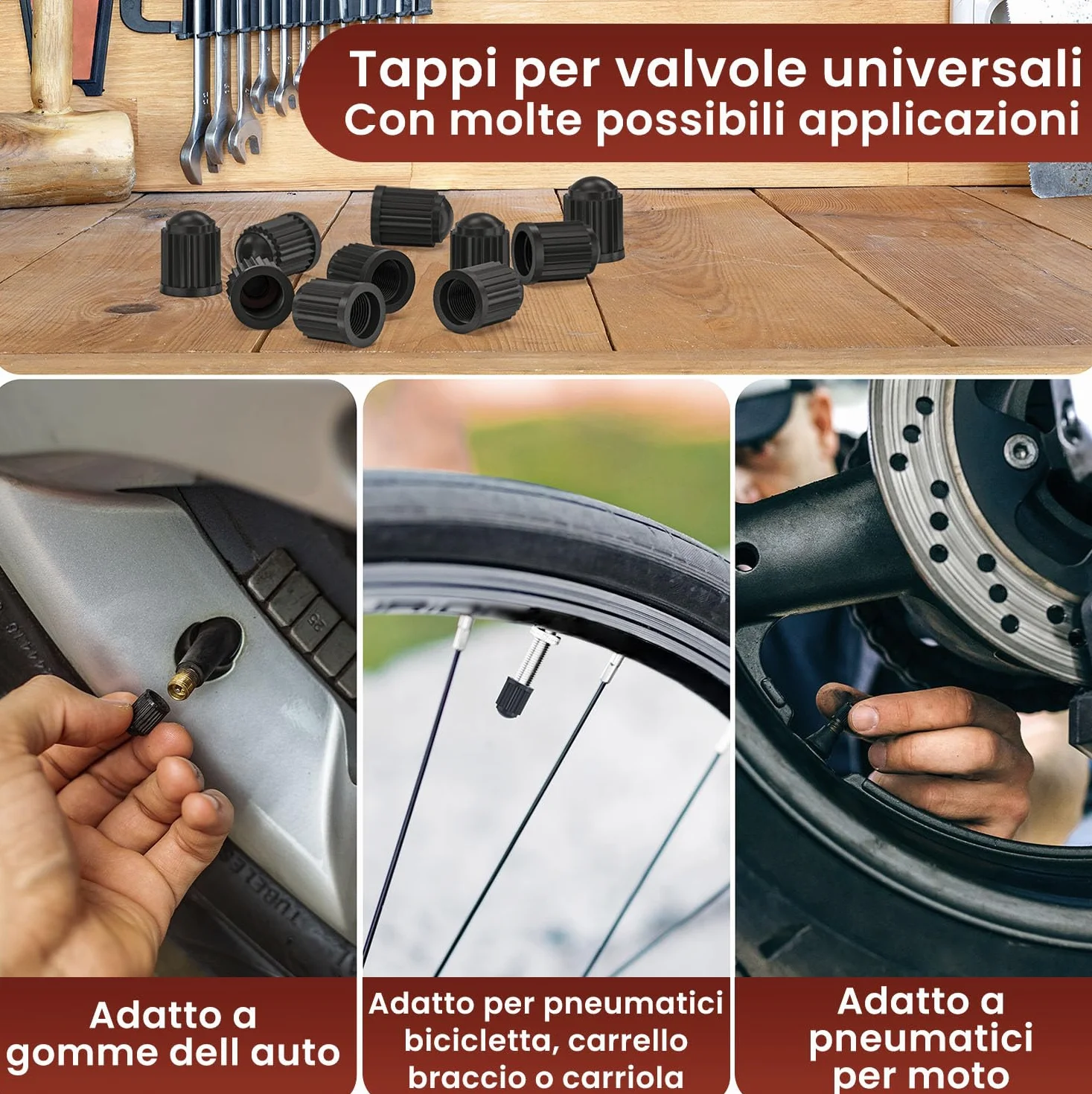 WEIDEBACH® Tappini gomme auto 25 pezzi tappi valvole pneumatici cappuccio valvola bici