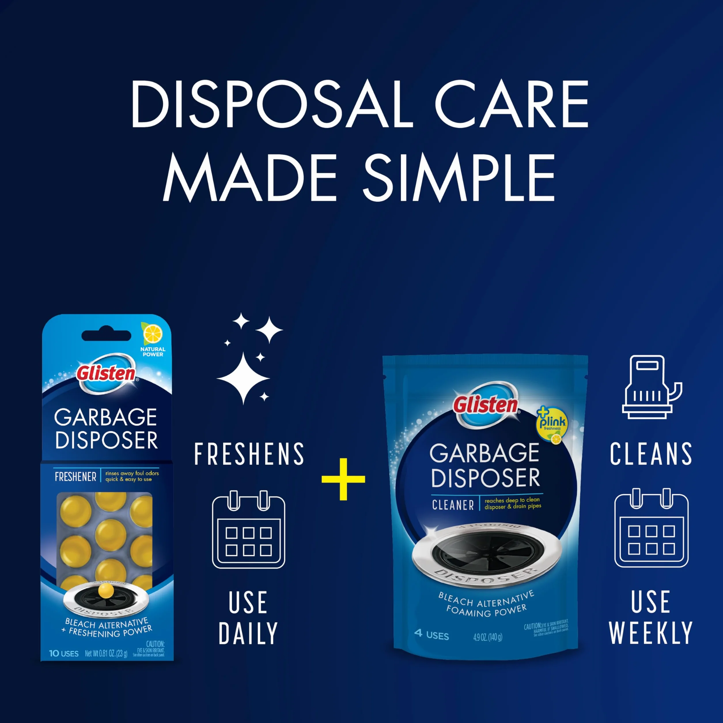 Glisten Disposer Care Foaming Garbage Disposer Cleaner 4.9 oz 4 Packets