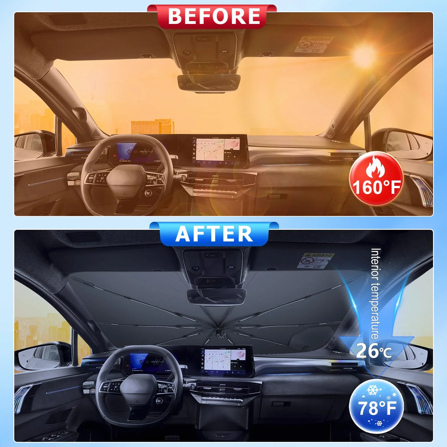 [2026 Aggiornamento] BSTW Compatibile con Renault Clio V 2020-2025 2026 Parasole Parabrezza, Parasole Pieghevole Automatico Design con Coulisse Isolamento Termico e Protezione UV Clio 5 Accessori