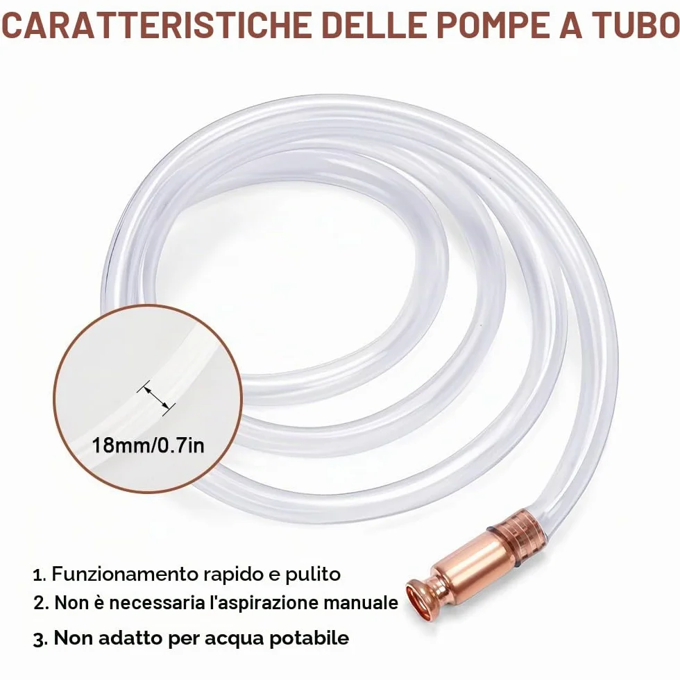 Tubo Pompa a Sifone 1.8M Automatico per Gasolio, Benzina, Carburante, Diametro Interno 18mm