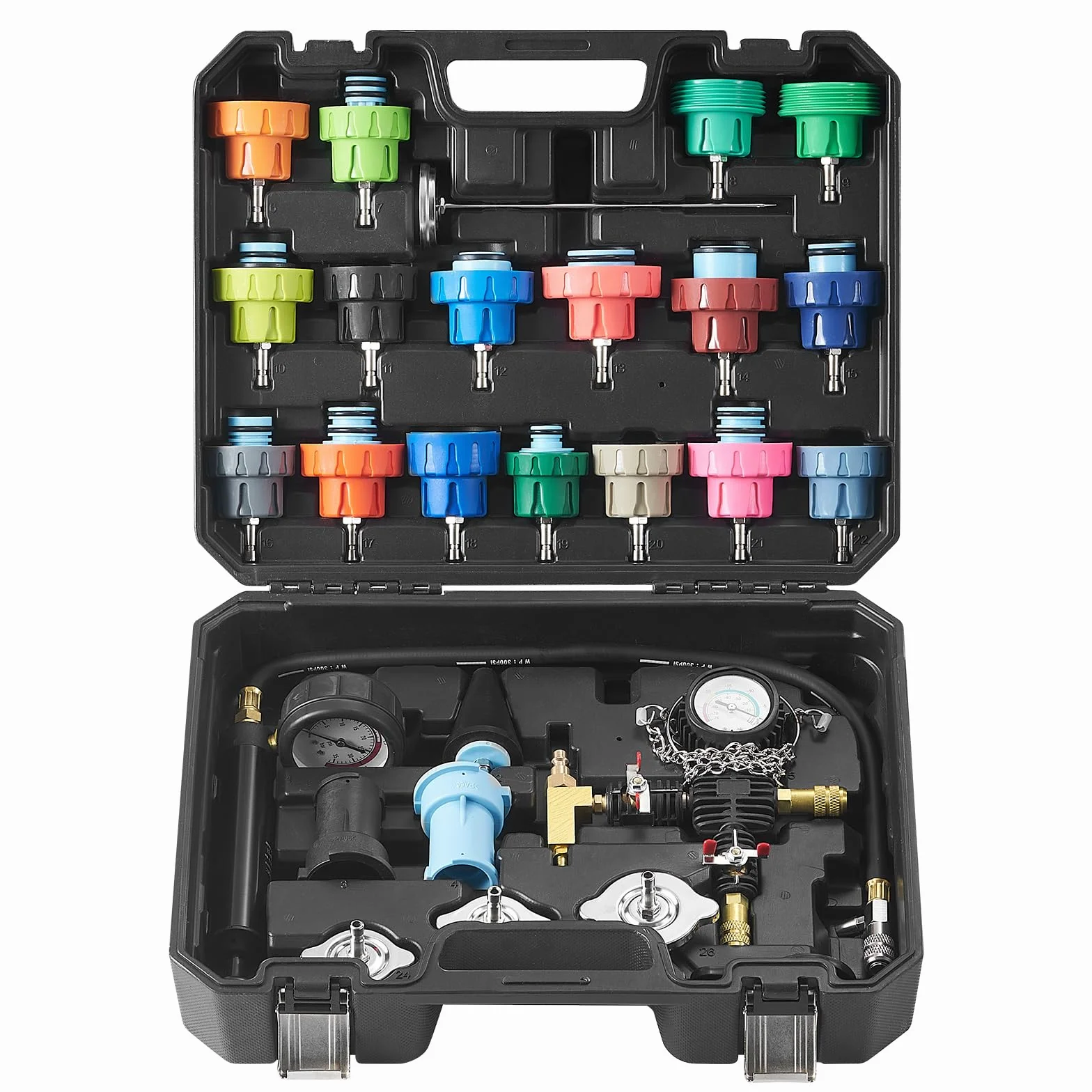 VEVOR Kit Tester Universale per Pressione del Sistema di Raffreddamento Sostituzione del Radiatore, Kit Adattatori per Pompa a Mano Kit Tester per Pressione con Valigetta Portatile Auto Moto Camion