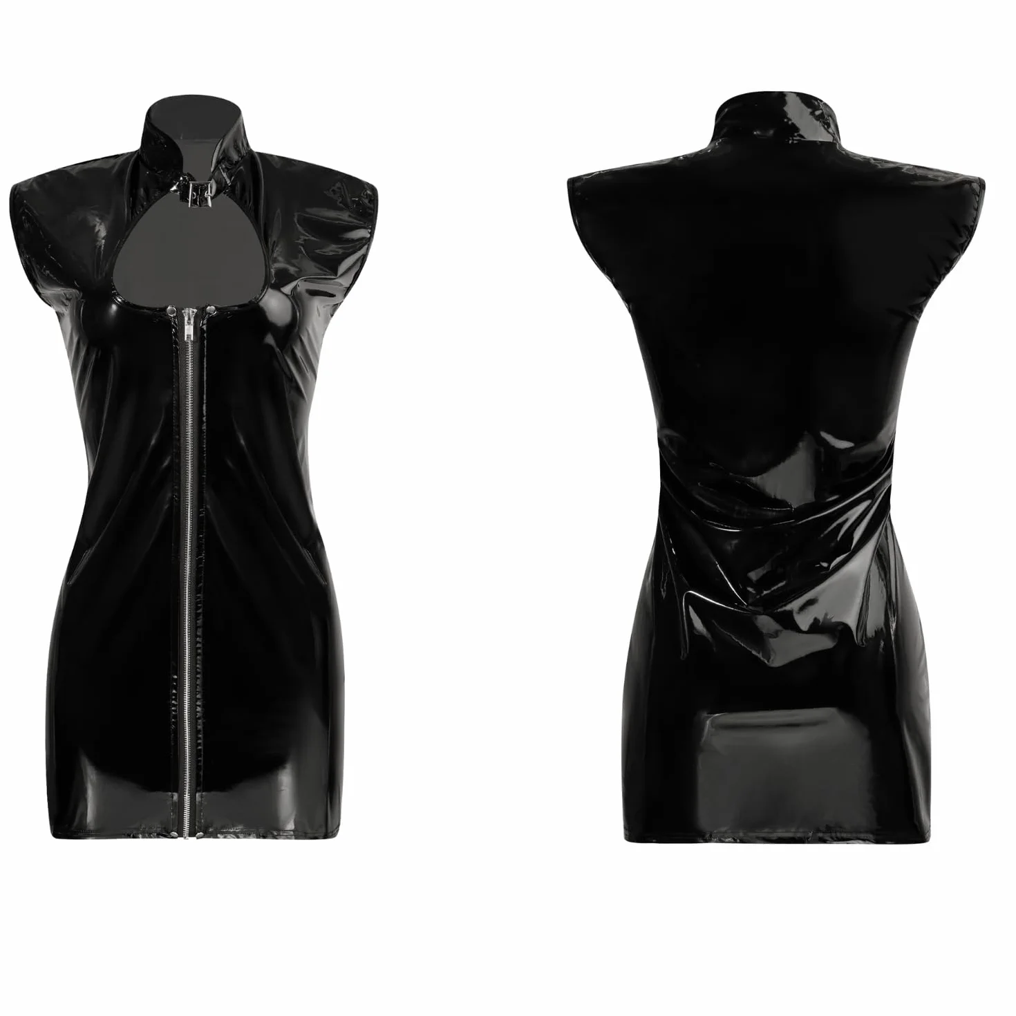 Mini Abito Donna in Pelle Verniciata Wetlook Leotard Babydoll Bodycon Bagnato Clubwear Festa