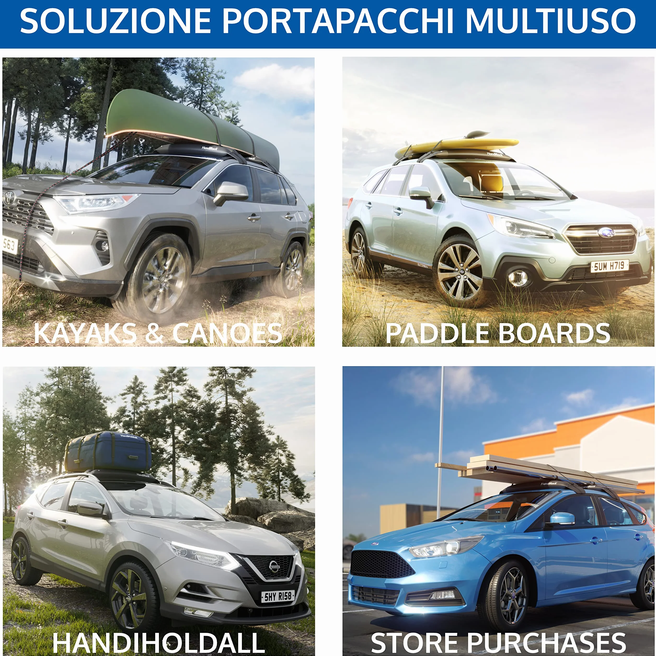 HandiWorld HandiRack Portapacchi Universale per Auto Barra da Tetto Impieghi Pesanti Nero