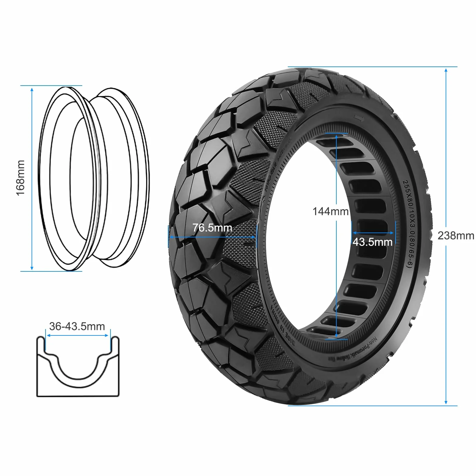 Pneumatico solido 10x3 80/65-6 per Kugoo M4/M4 Pro/Kukirin G2 Max, Joyor Y8-S, Nanrobot D6+, Kaabo Mantis Scooter elettrico 10" 255x80 pneumatico pneumatico di ricambio ad alta elasticità (1