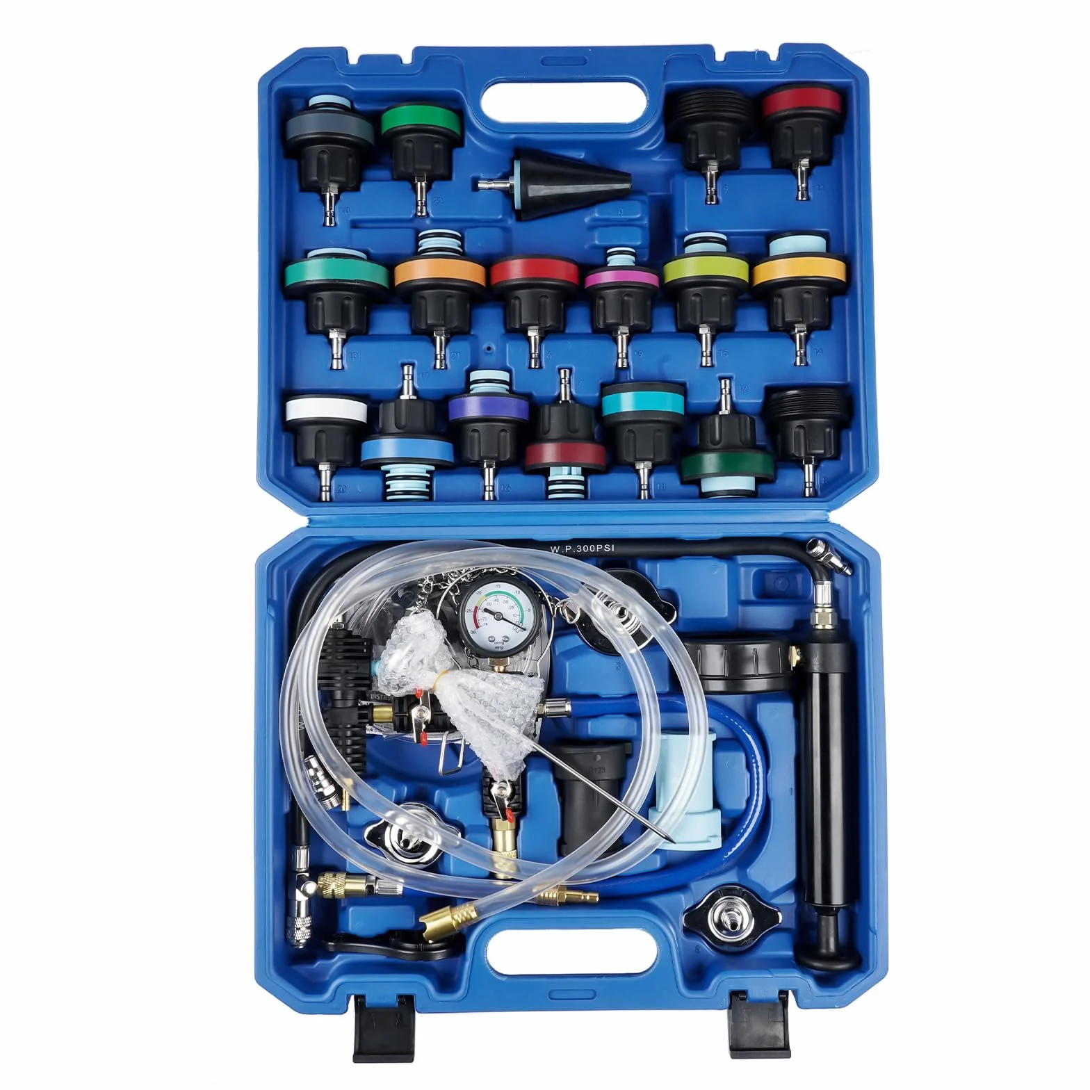 31 Pezzi Universale Radiatore Pressione Tester Kit per Il Test del Sistema di Raffreddamento del radiatore Pressione per Auto, Strumento ad Aria compressa per Auto, Blu