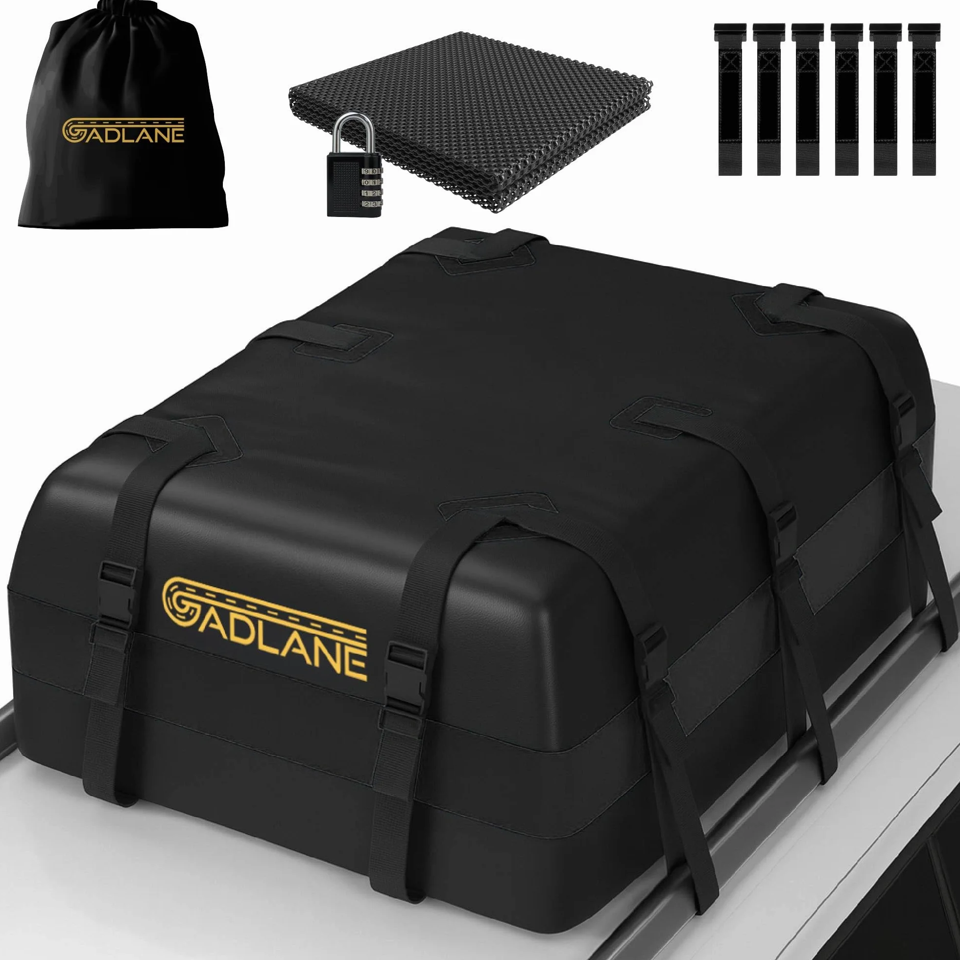 Borsa da Tetto per Auto - 552L Box da Tetto Impermeabile per Auto con/senza Portapacchi, con Tappetino Antiscivolo, 6 Cinghie Robuste, Lucchetto a Combinazione, Borsa Portaoggetti (Nero)