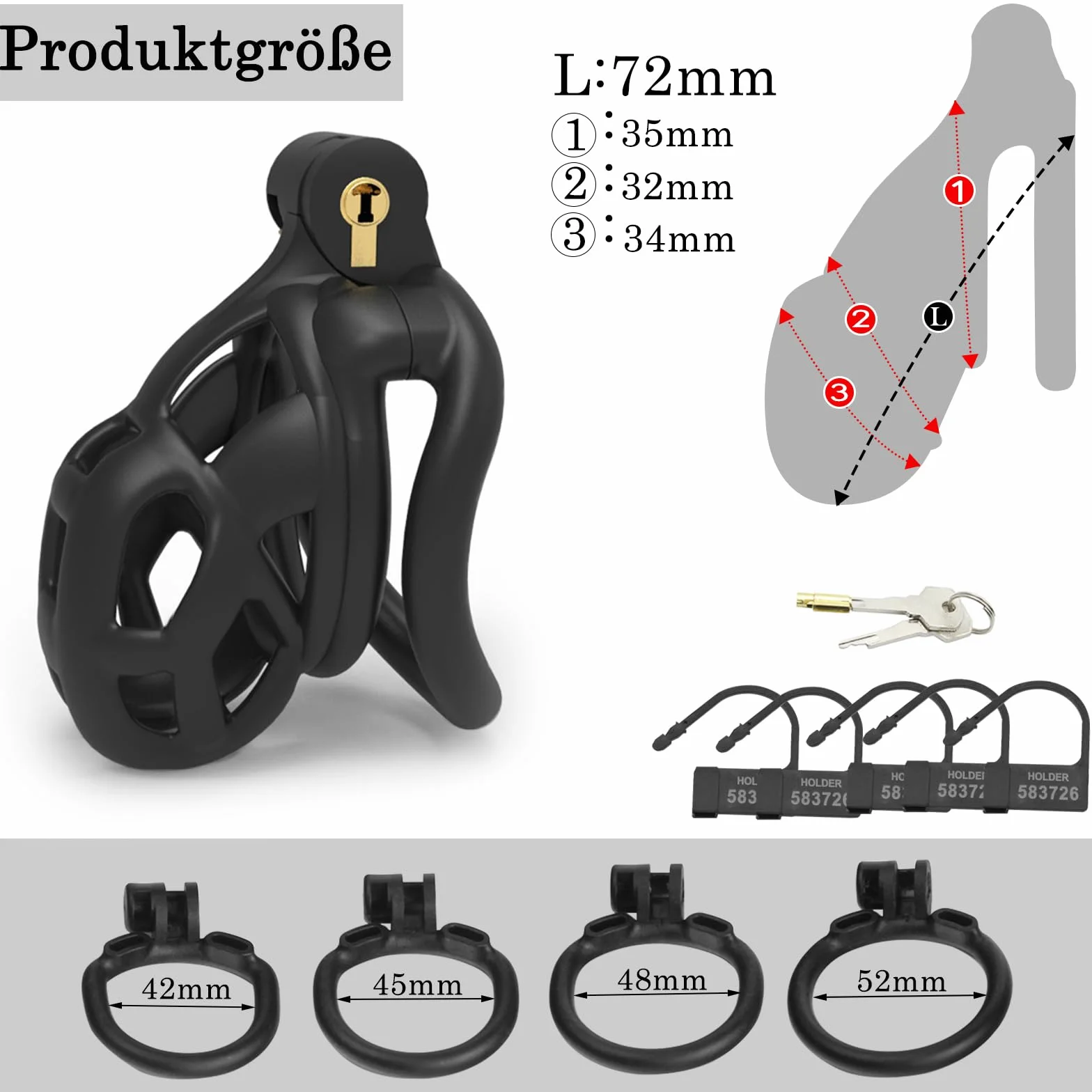 BDSMYOU Chastity Cage Gabbia per Pene Sex Toys Bondage Uomo con 4 Anelli Testicolari Arcuati (XS)