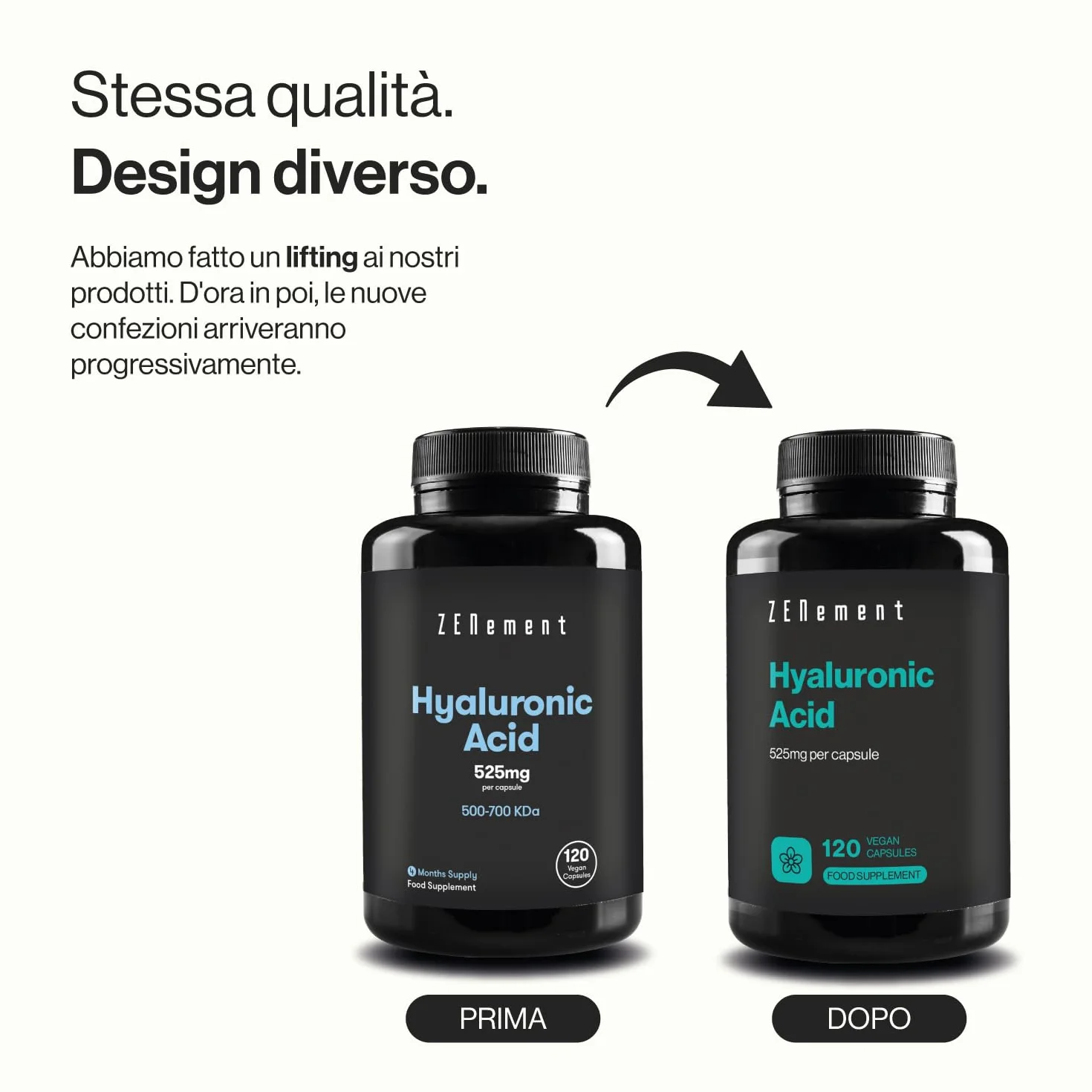 Acido Ialuronico Integratore 525mg 120 Capsule Alto Dosaggio 500-700 kDa Sodio Ialuronato