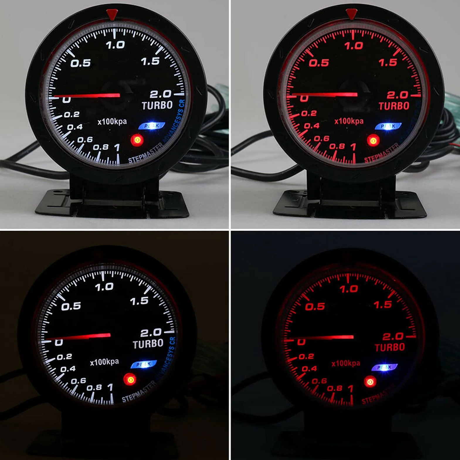 Misuratore di Pressione del Manometro Turbo Boost 0‑200 Kpa Retroilluminazione a LED 60 Mm/2,5 Pollici di Diametro Universale per Auto 12V