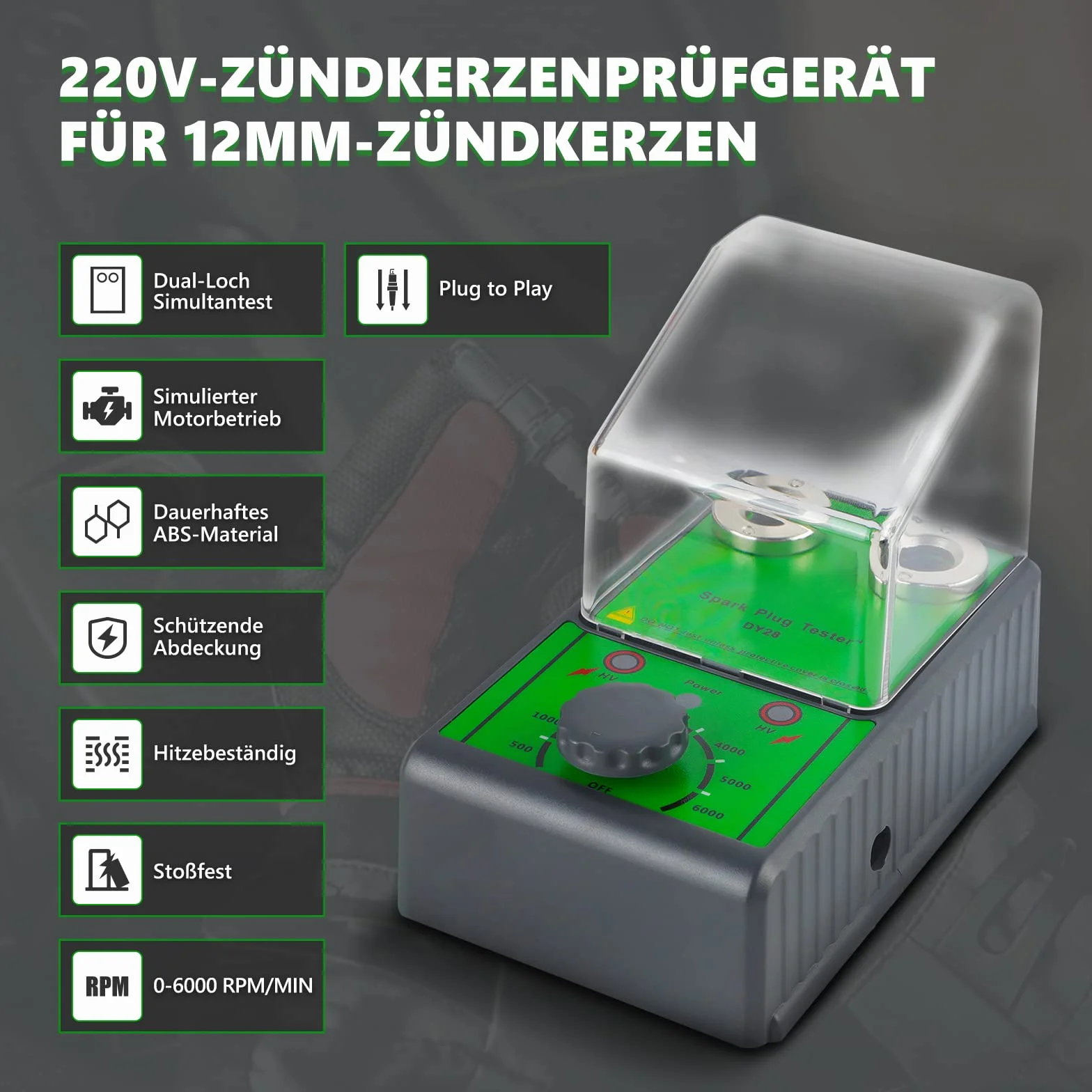 Tester per candele auto 220 V con presa a due fori regolabile e coperchio trasparente