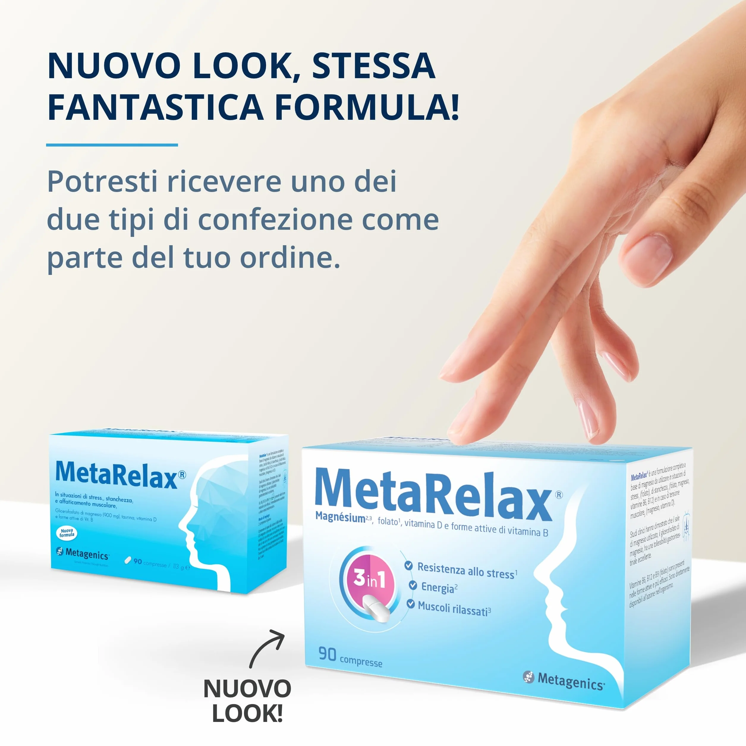 Metagenics MetaRelax Integratore di Magnesio con Vitamine B6, B12, Folato e Taurina 90 Compresse
