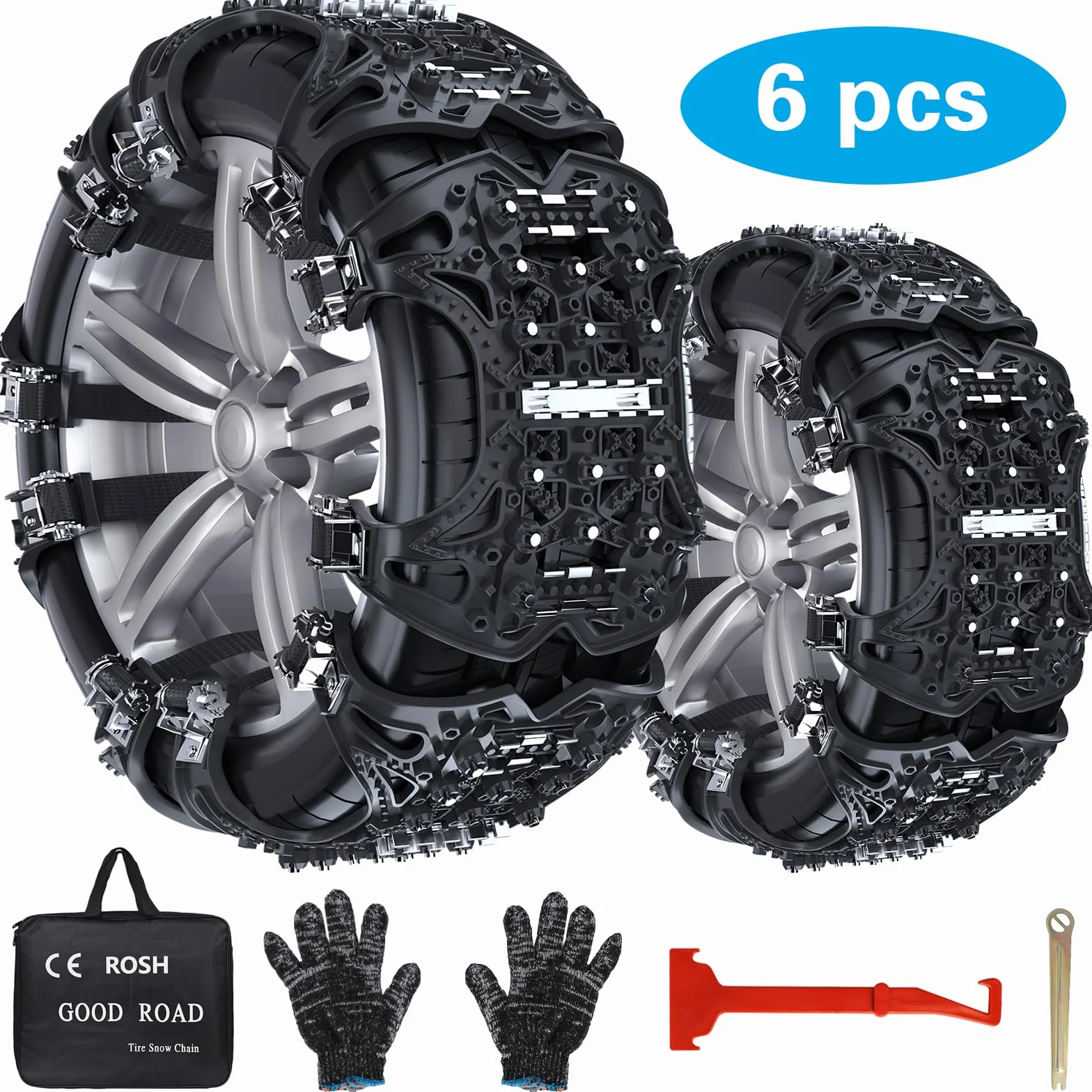FethFire Catene da Neve Universali,6 Pezzi Catene Neve Auto per Auto SUV con Larghezza Pneumatici 165-285 mm