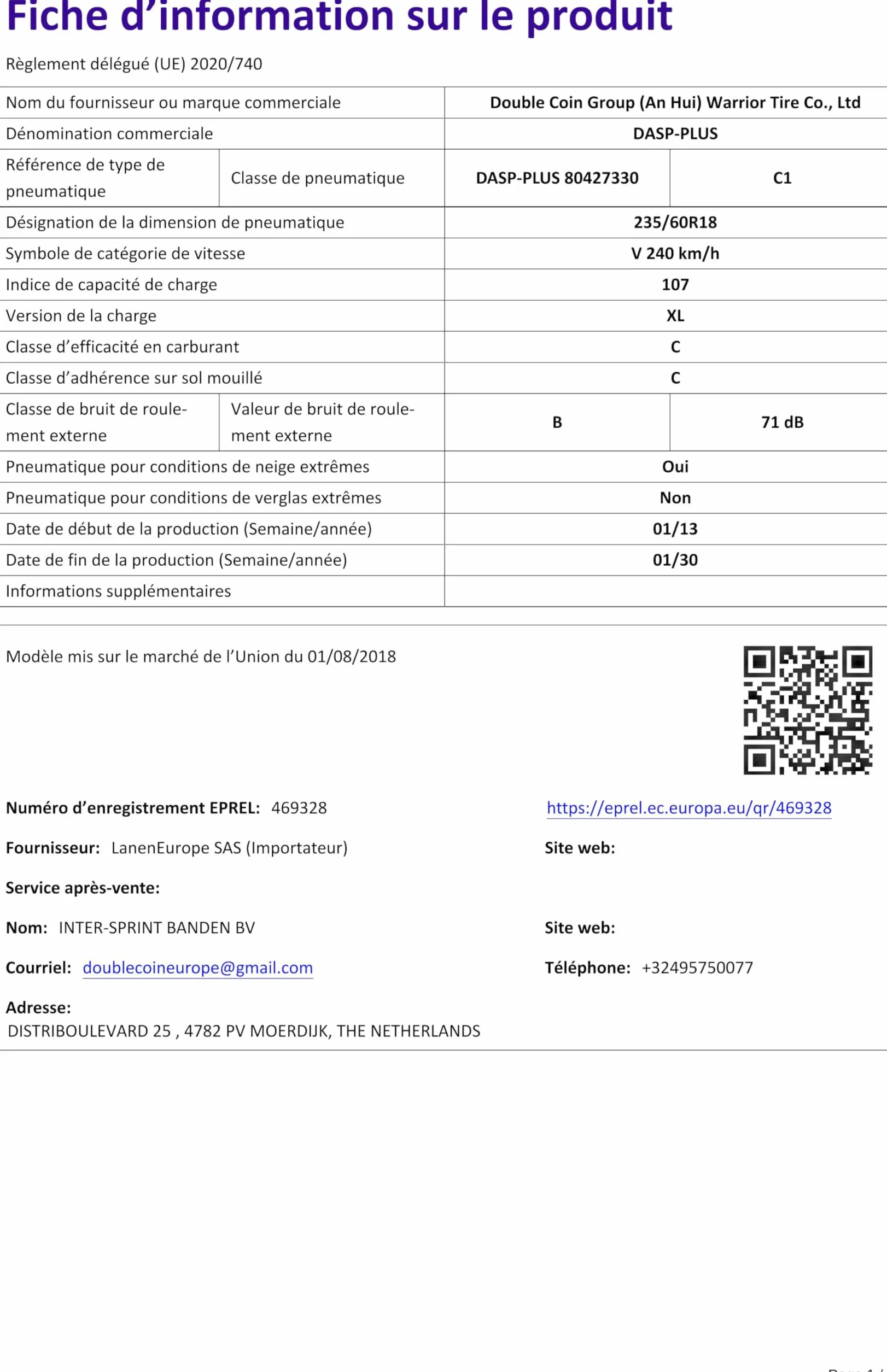 DOUBLE COIN 235/60 R18 107V 4 Stagioni XL Fuoristrada Compatibilità con VW Touareg 7LA, 7L6, 7L7, MERCEDES-BENZ GLK X204 GLC X253 GLC Coupé C253 GLE W167, AUDI Q5 8RB