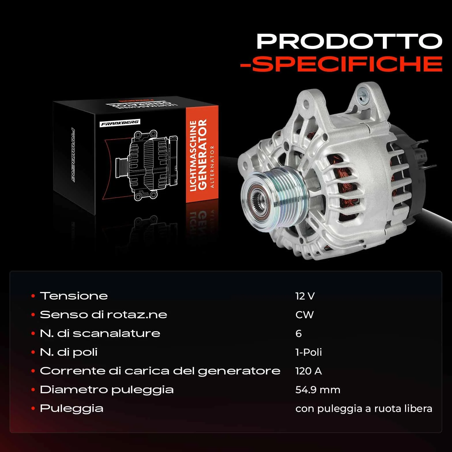 Frankberg Alternatore Generatore Diesel Compatibile con Dokker MPV KE 1.5L Clio IV BH 1.5L M.e.g.a.n.e III Grandtour KZ0/1 1.5L Duster HS 1.5L S.a.n.d.e.r.o II 1.5L Replace# 20610