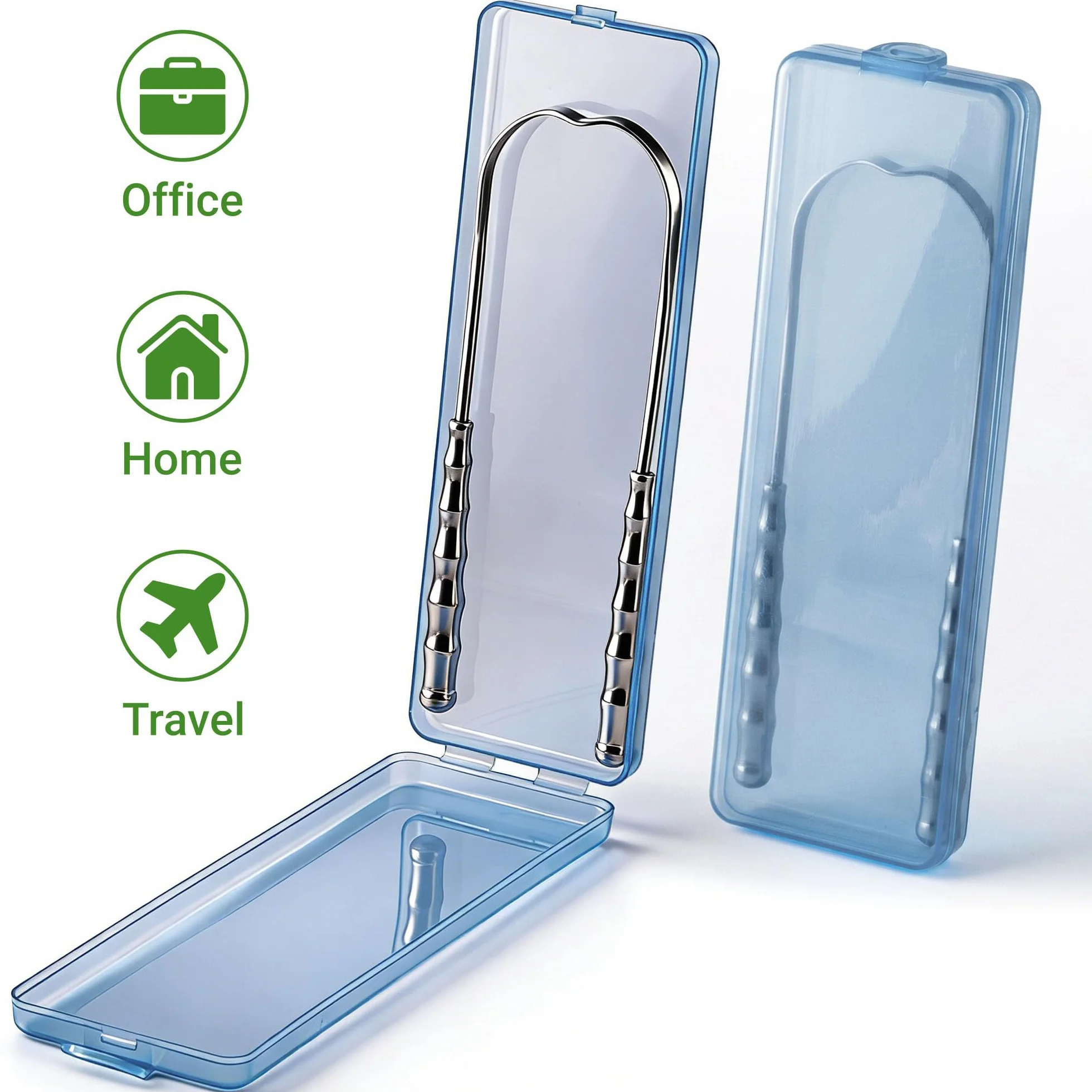 Tongue Scraper 2 Pezzi Acciaio Inossidabile con Custodie, Raschietto Lingua Metallo per Alito Fresco