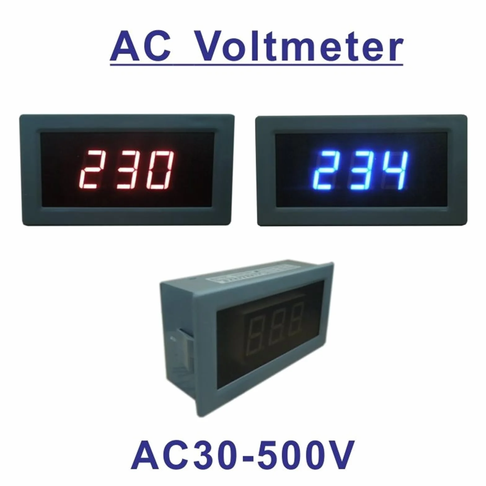 Voltmetro digitale LED AC 30-500V Misuratore di tensione 240V 380V Completamente chiuso Rosso Blu Cifre Voltmetro Indicatore di tensione Tester(Blue)